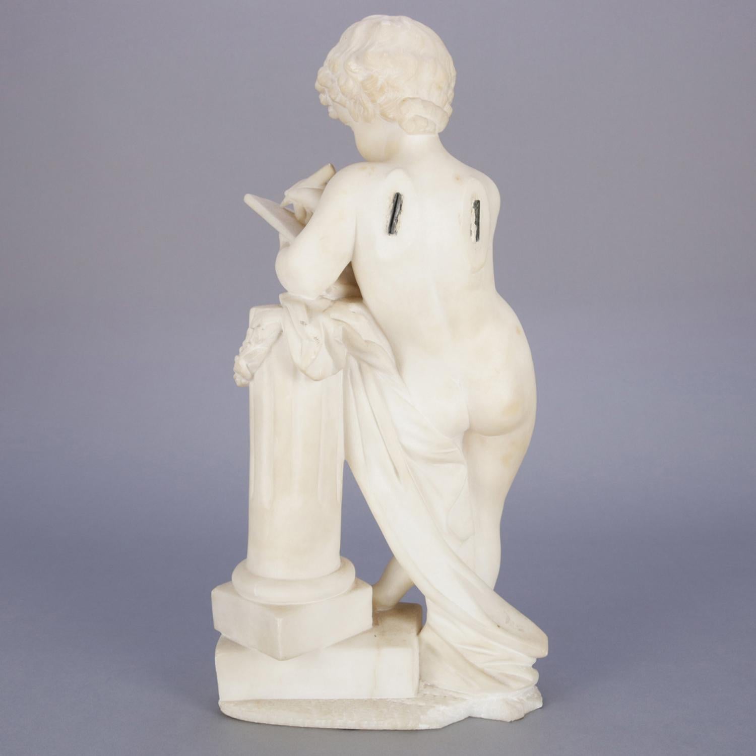 Classical Greek Classical Italian Carved Alabaster Figural Sculpture of a Child Poet, circa 1890