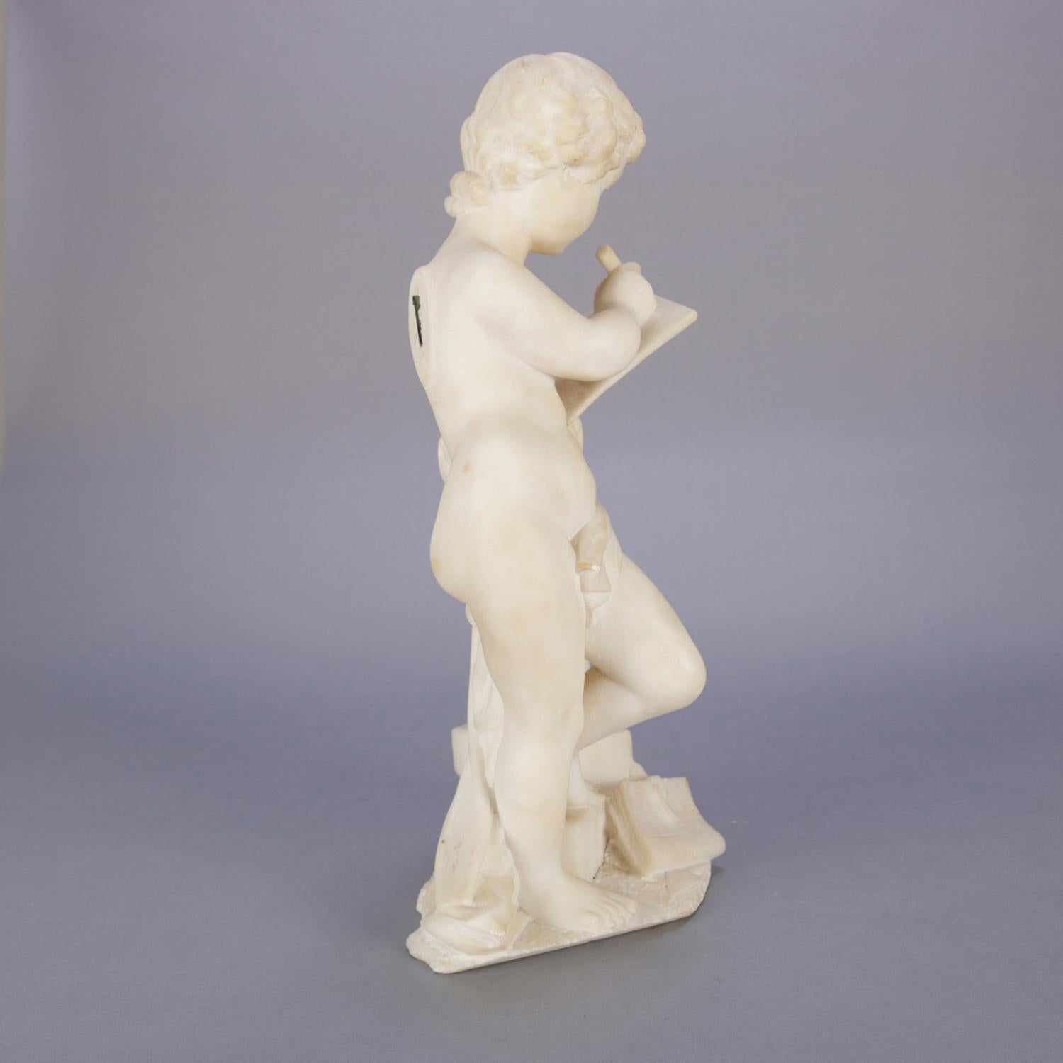 Classical Italian Carved Alabaster Figural Sculpture of a Child Poet, circa 1890 In Good Condition In Big Flats, NY