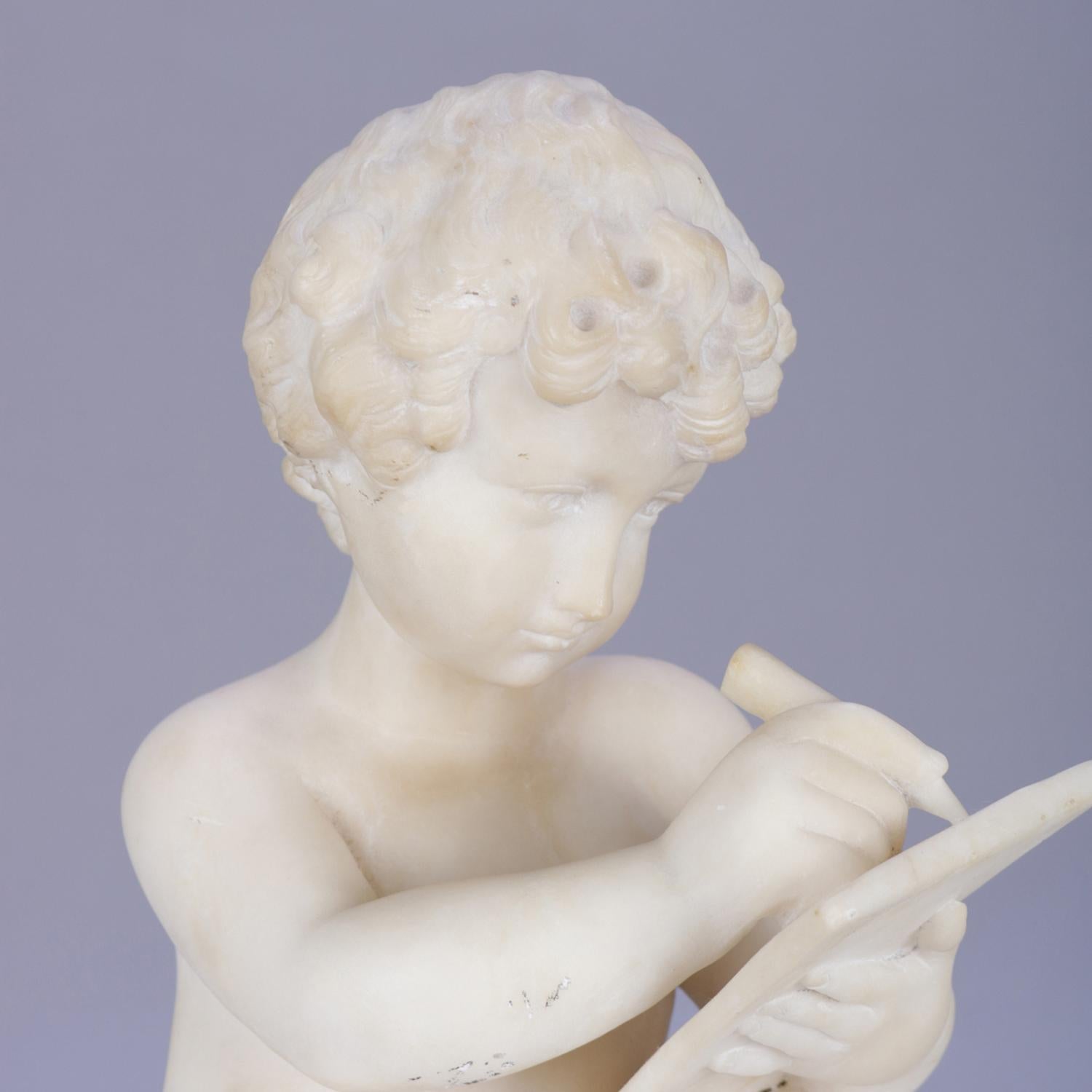 19th Century Classical Italian Carved Alabaster Figural Sculpture of a Child Poet, circa 1890