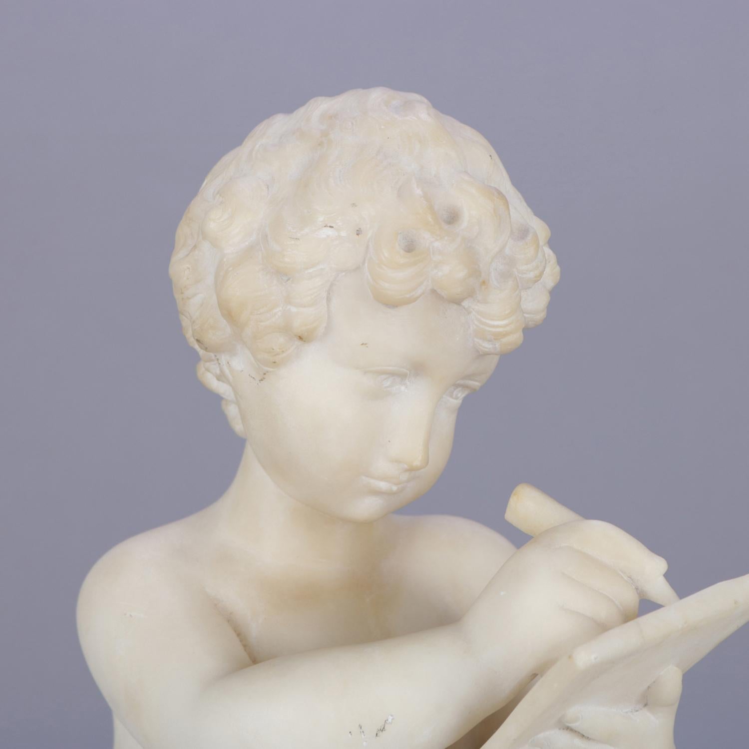 Classical Italian Carved Alabaster Figural Sculpture of a Child Poet, circa 1890 1