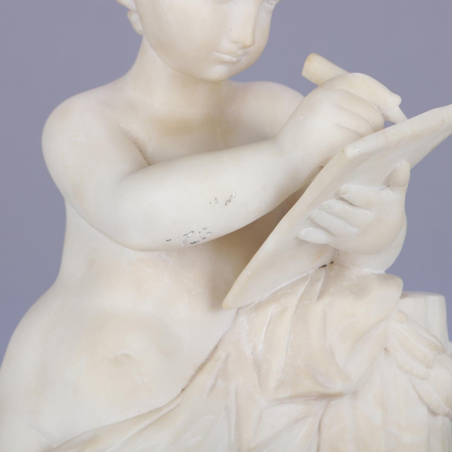 Classical Italian Carved Alabaster Figural Sculpture of a Child Poet, circa 1890 2