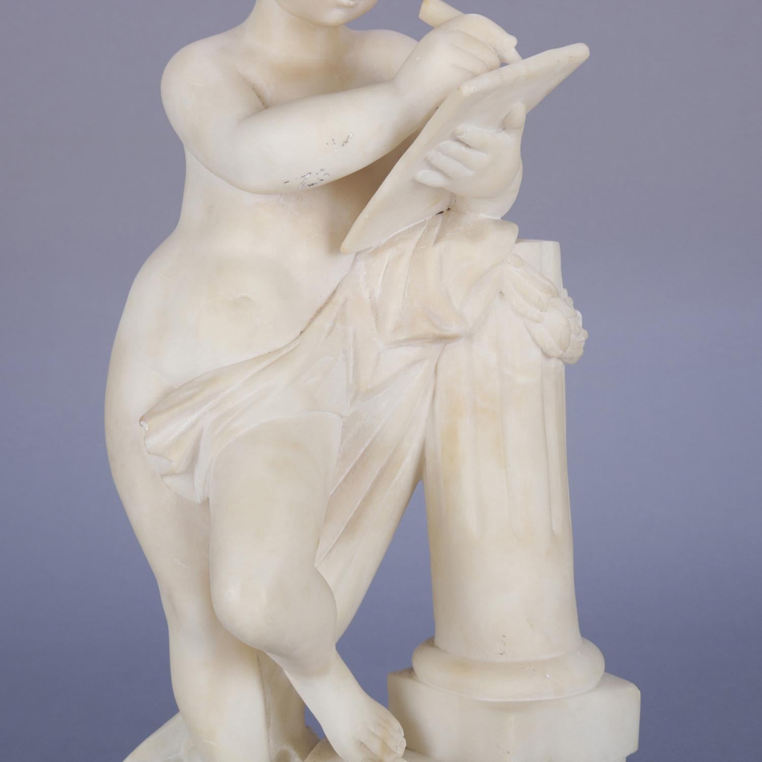 Classical Italian Carved Alabaster Figural Sculpture of a Child Poet, circa 1890 3