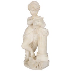 Classical Italian Carved Alabaster Figural Sculpture of a Child Poet, circa 1890