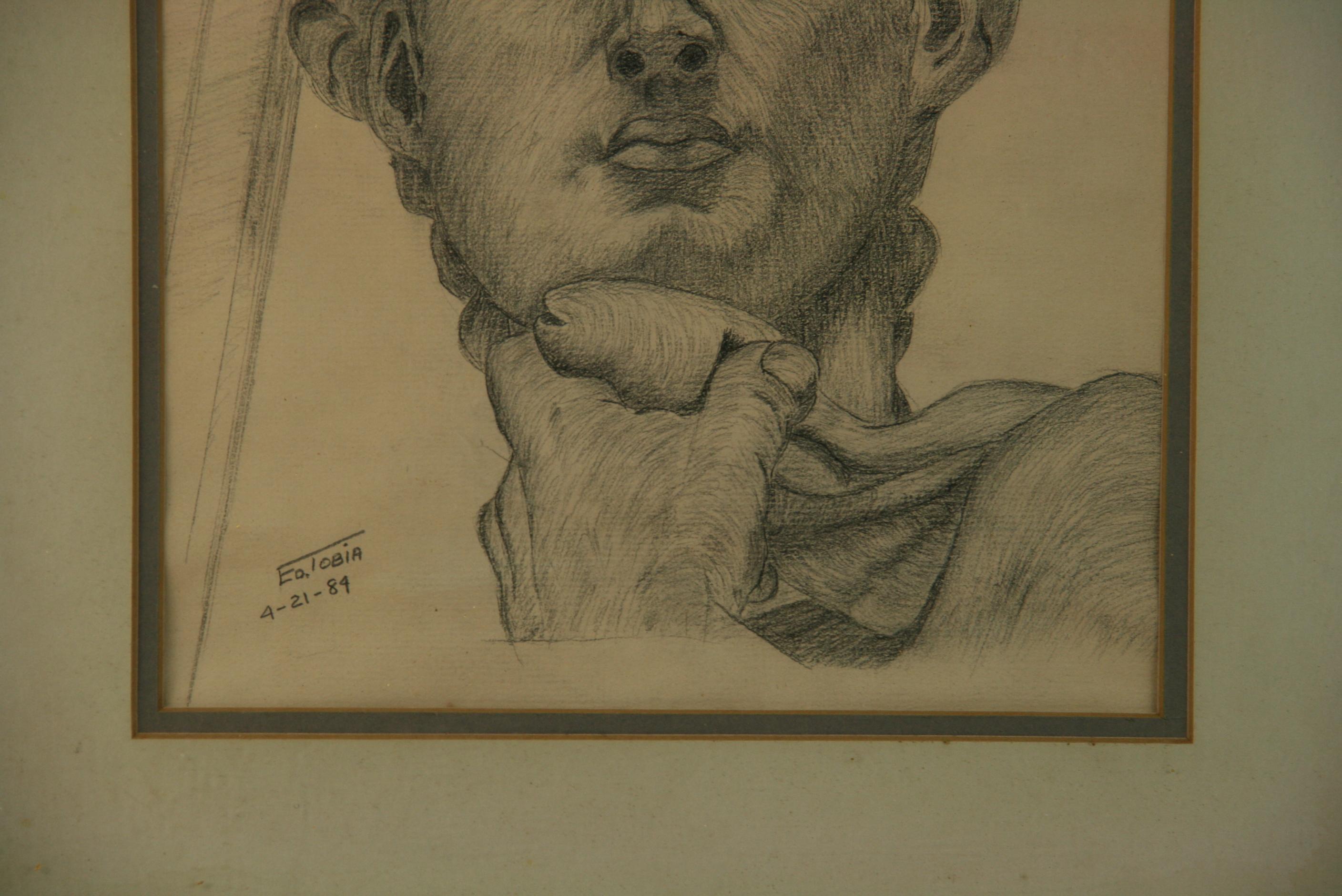 Classical Italian Charcoal Drawing of Michelangelo's David In Good Condition In Douglas Manor, NY