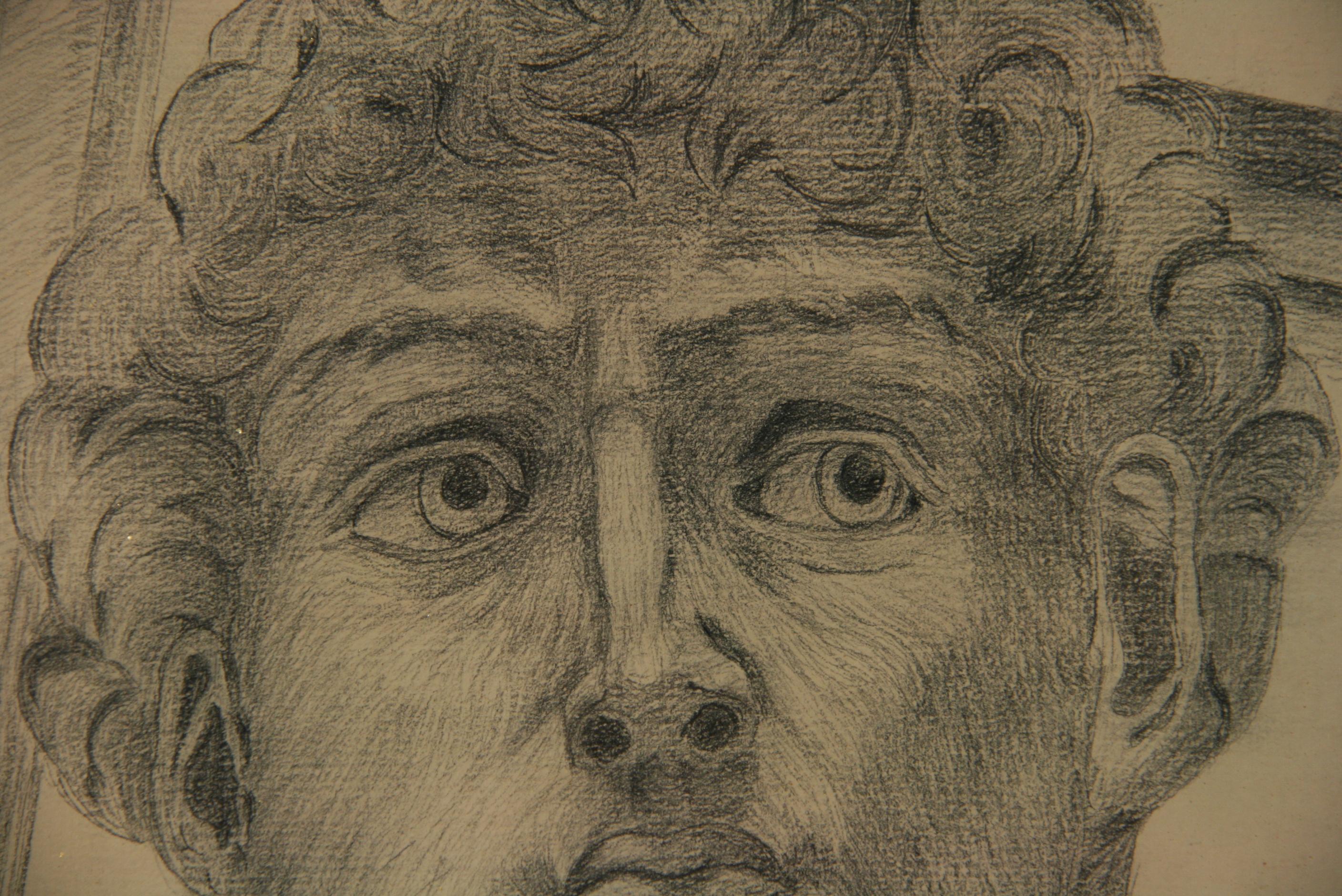 Paper Classical Italian Charcoal Drawing of Michelangelo's David