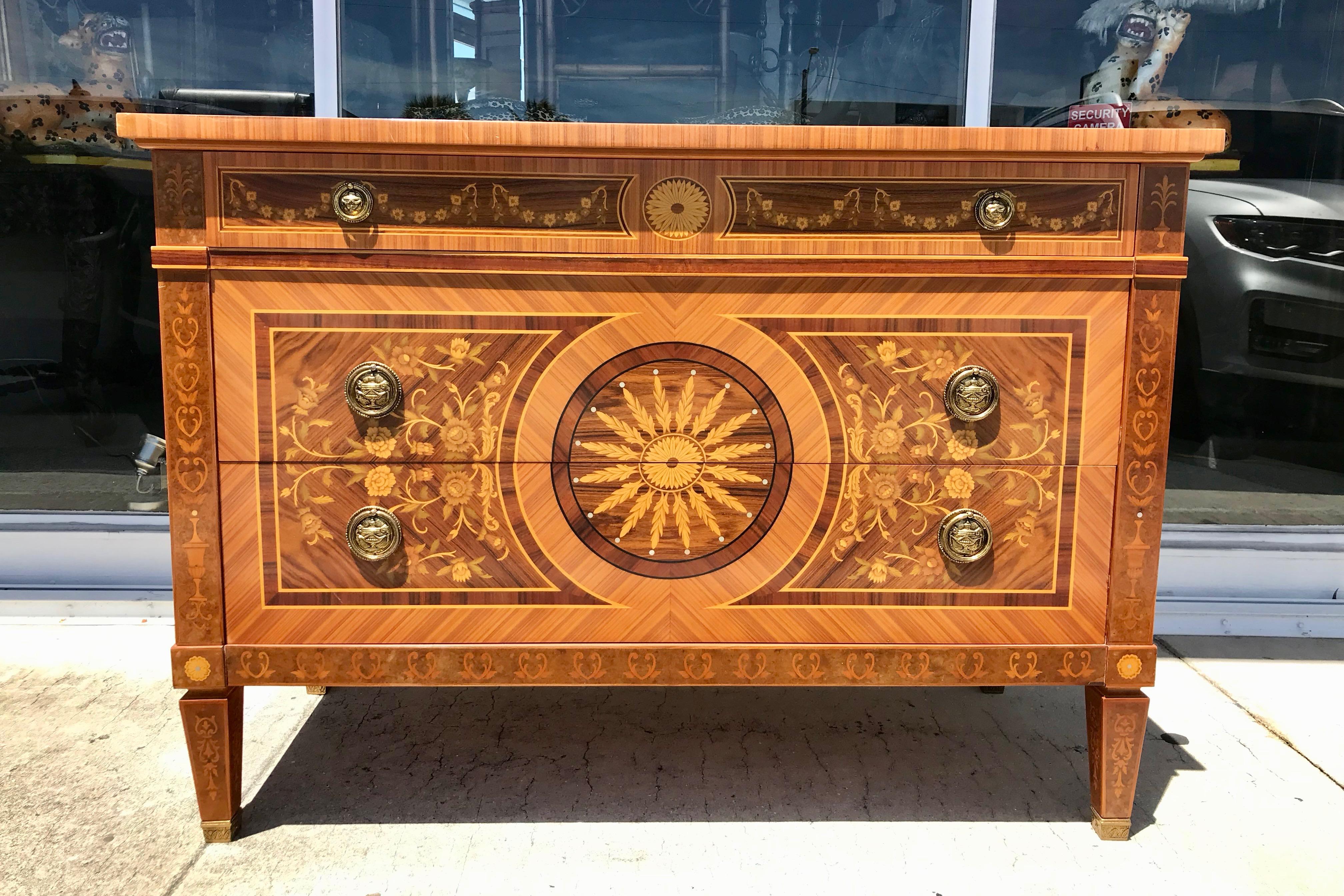 Inlay Classical Italian Inlaid Commode For Sale