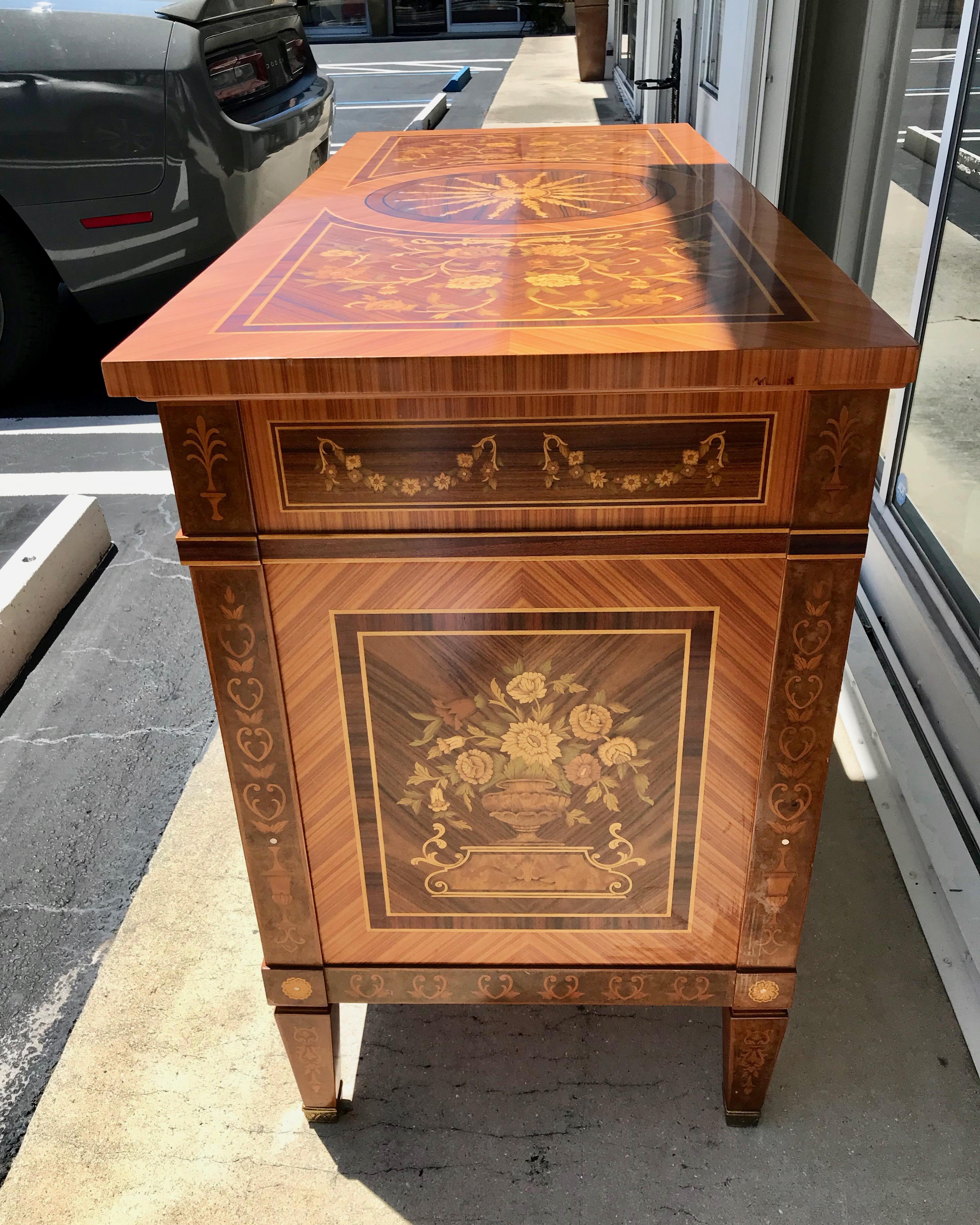 Brass Classical Italian Inlaid Commode For Sale