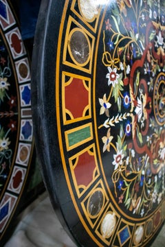 Classical Italian Pietra Dura Stone Mosaic Black Marble Round Table Top