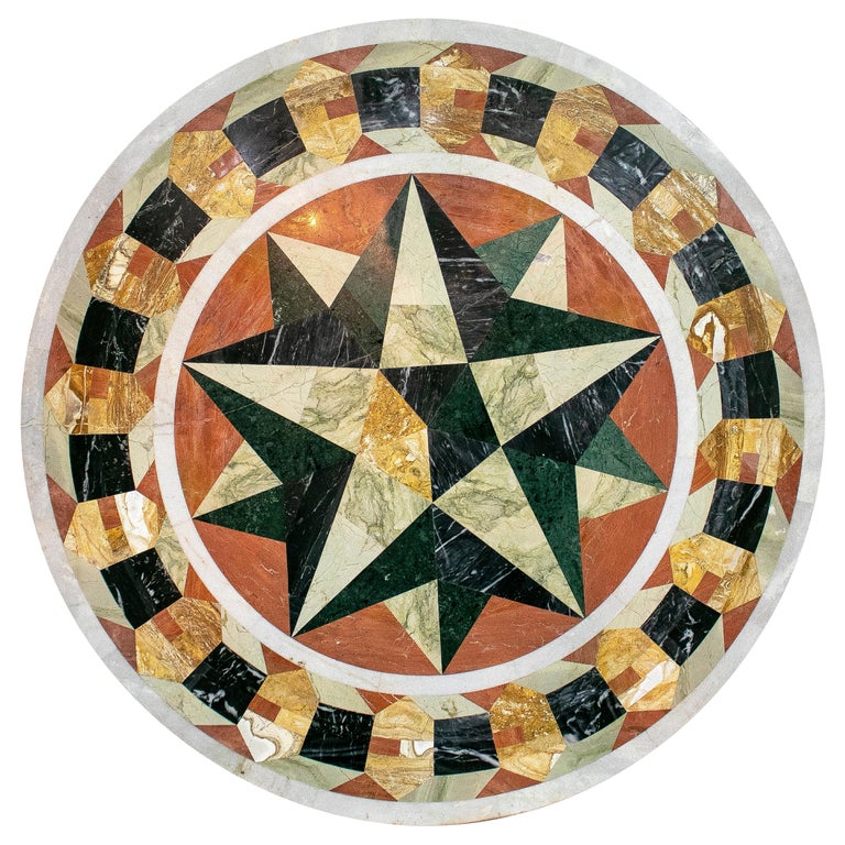 Classical Italian Pietra Dura Stone Mosaic Round Table Top For Sale