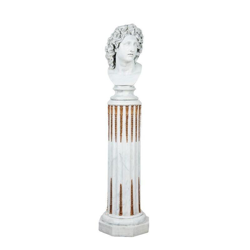 Classical Italian Style Faux Marble Bust of Alexander and Pedestal / Column For Sale