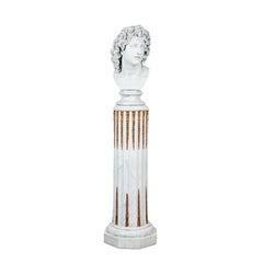 Classical Italian Style Faux Marble Bust of Alexander and Pedestal / Column