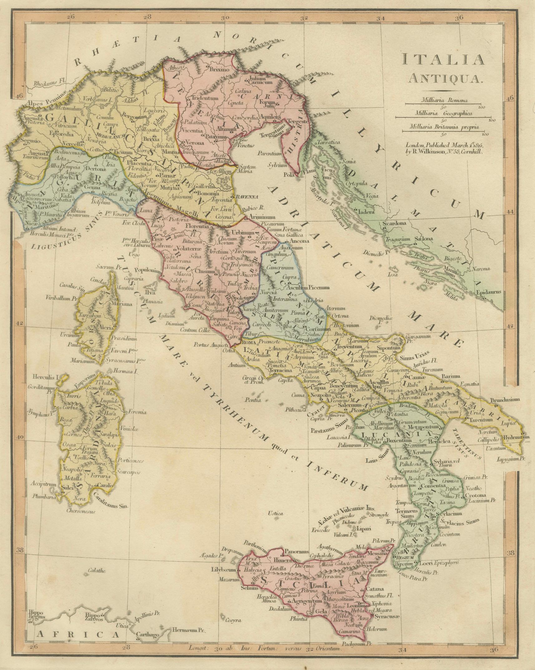 Classical Italy Antique Map — Italia Antiqua Roman Provinces & Cities, 1815