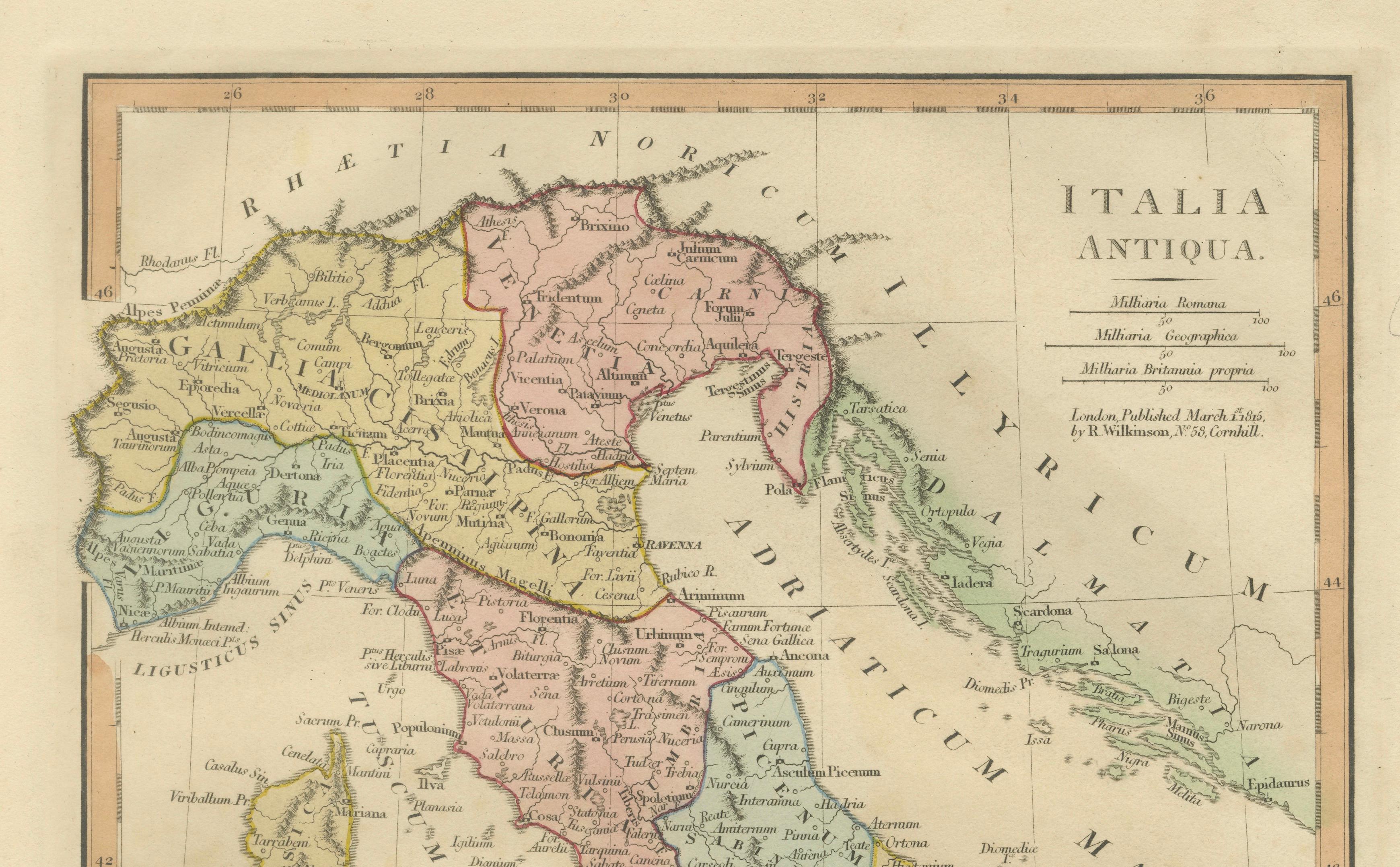 Classical Italy Antique Map — Italia Antiqua Roman Provinces & Cities, 1815