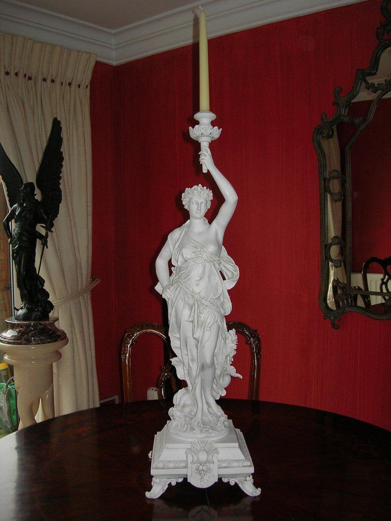 Classical Lady with Candle Mount Marble Sculpture, 20th Century For Sale 1
