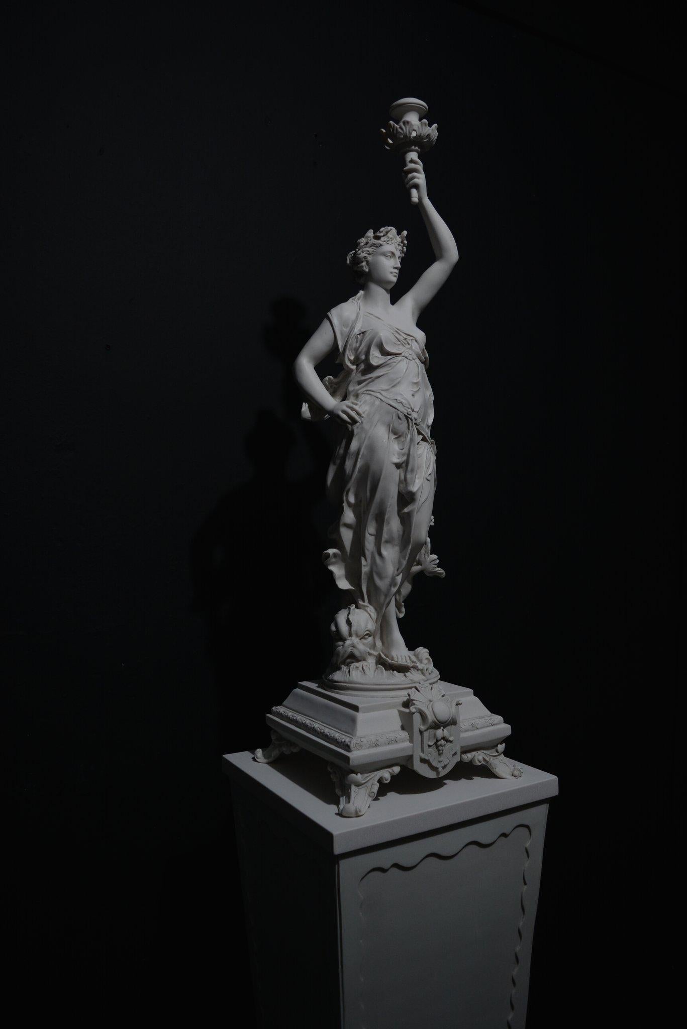 Classical Lady with Candle Mount Marble Sculpture, 20th Century For Sale 3