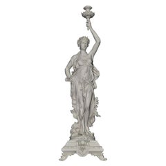 Classical Lady with Candle Mount Marble Sculpture, 20th Century