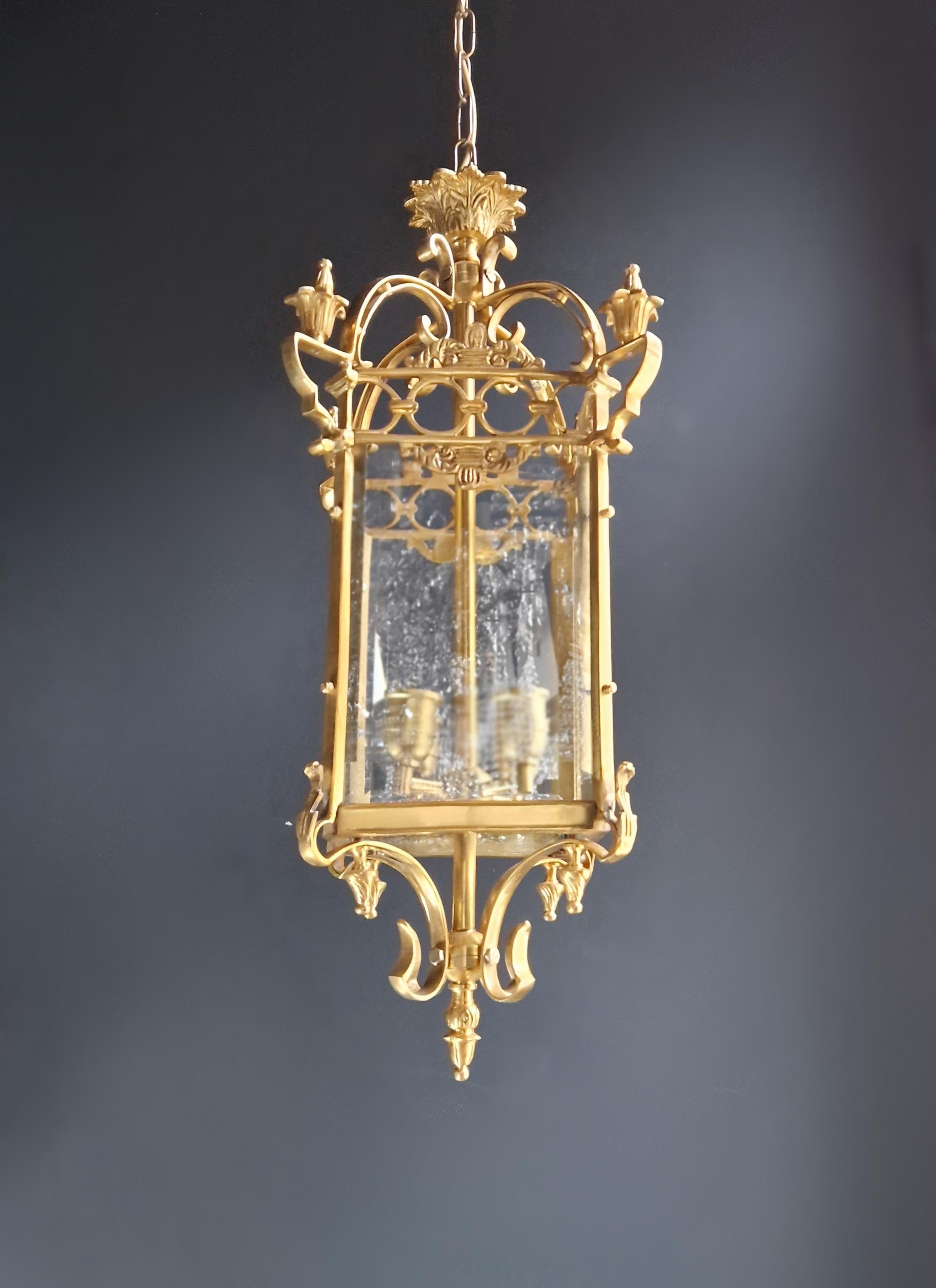 Louis XVI Classical Lantern Brass Glass Gold Pendant Lighting Lanterne