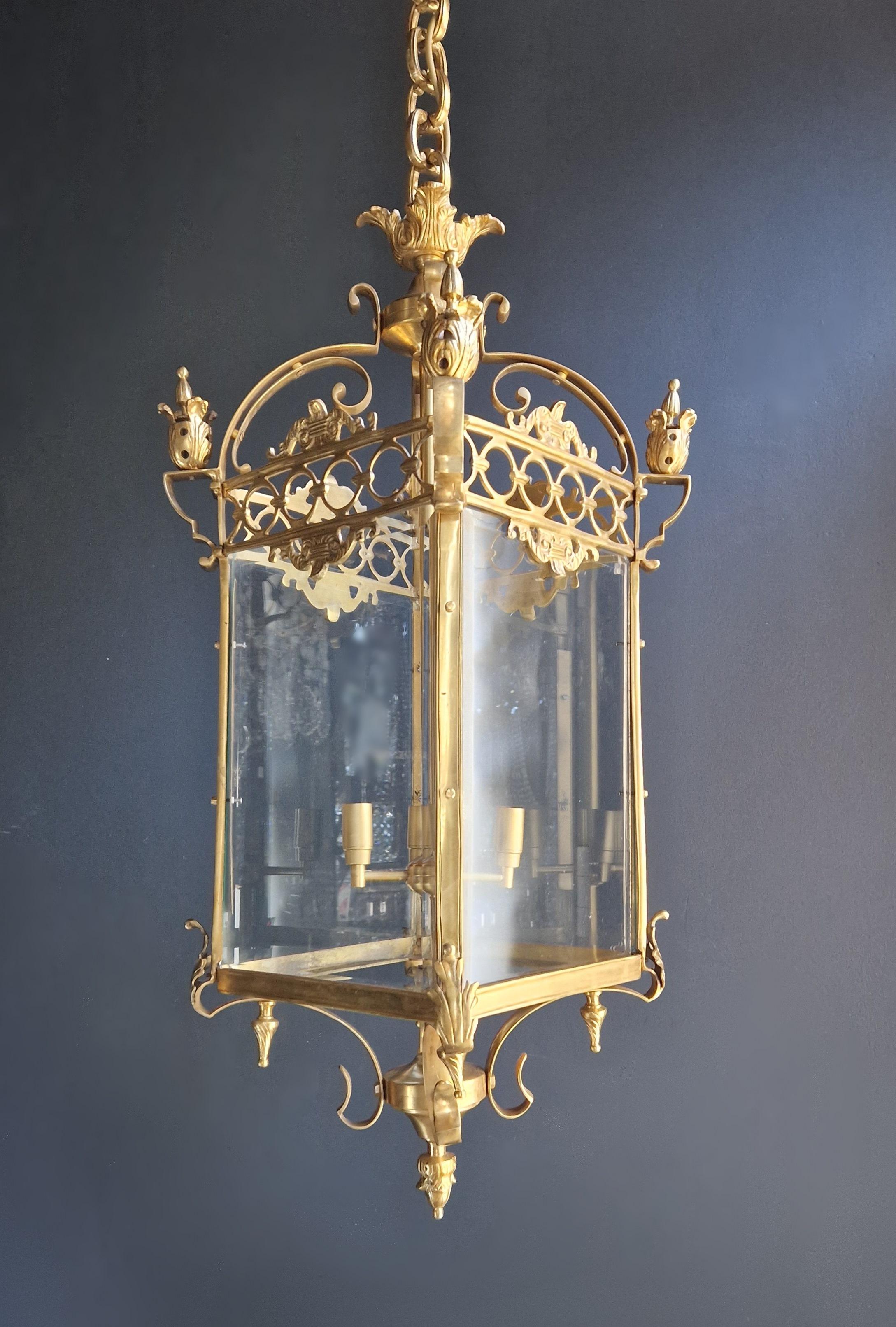 European Classical Lantern Brass Glass Gold Pendant Lighting Lanterne