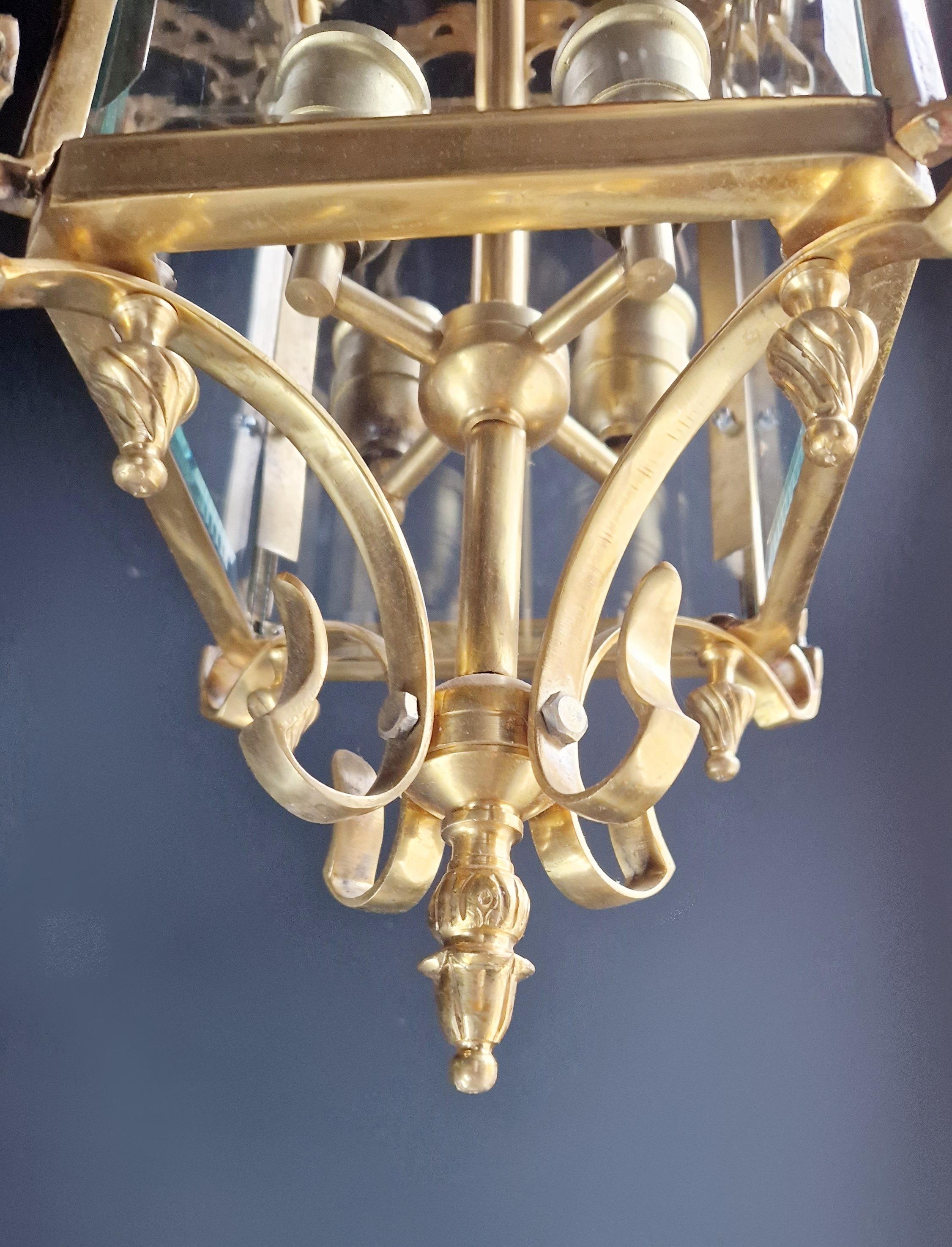 European Classical Lantern Brass Glass Gold Pendant Lighting Lanterne