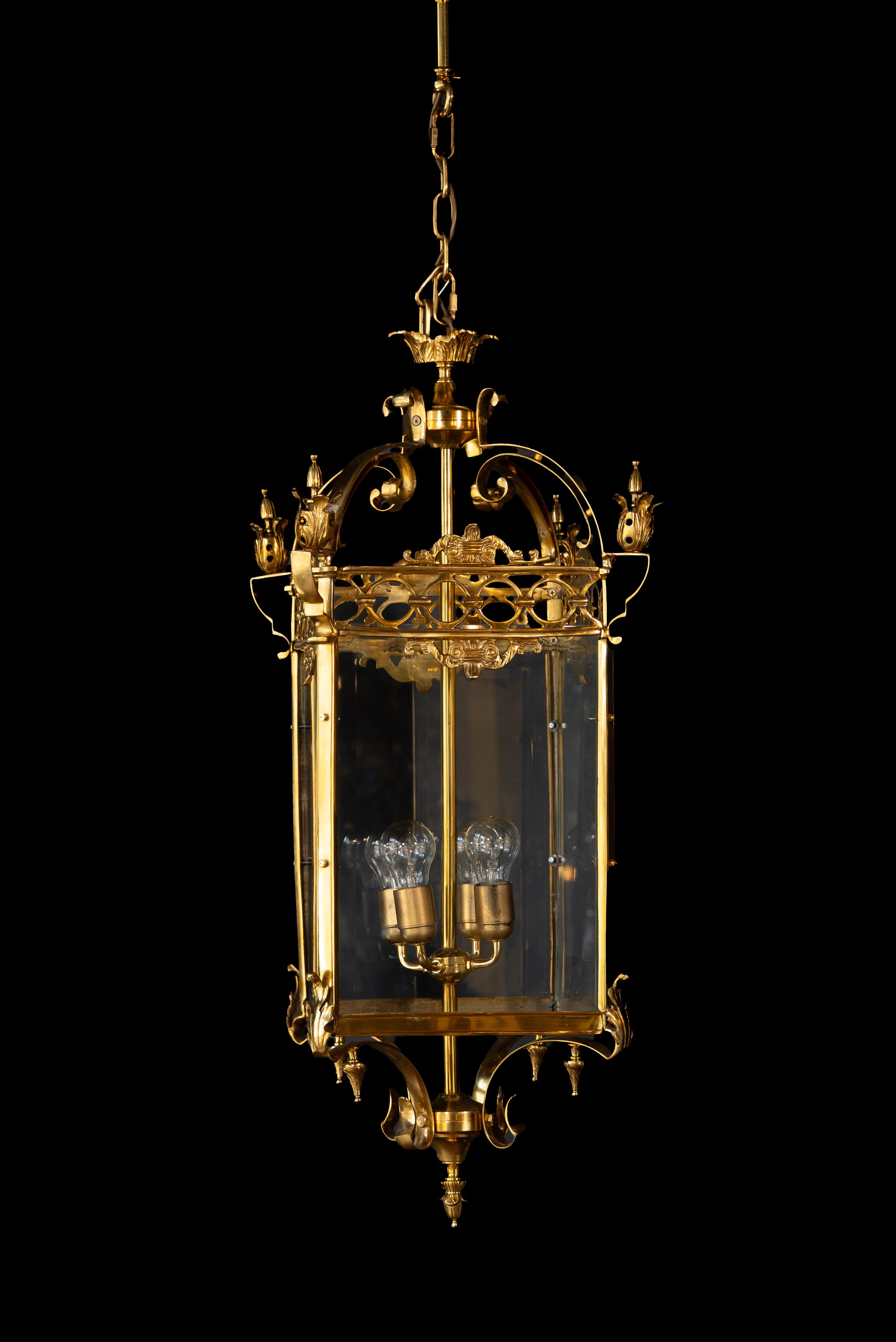 Baroque Lanterne Classique Laiton Verre Or Pendentif Lanterne en vente