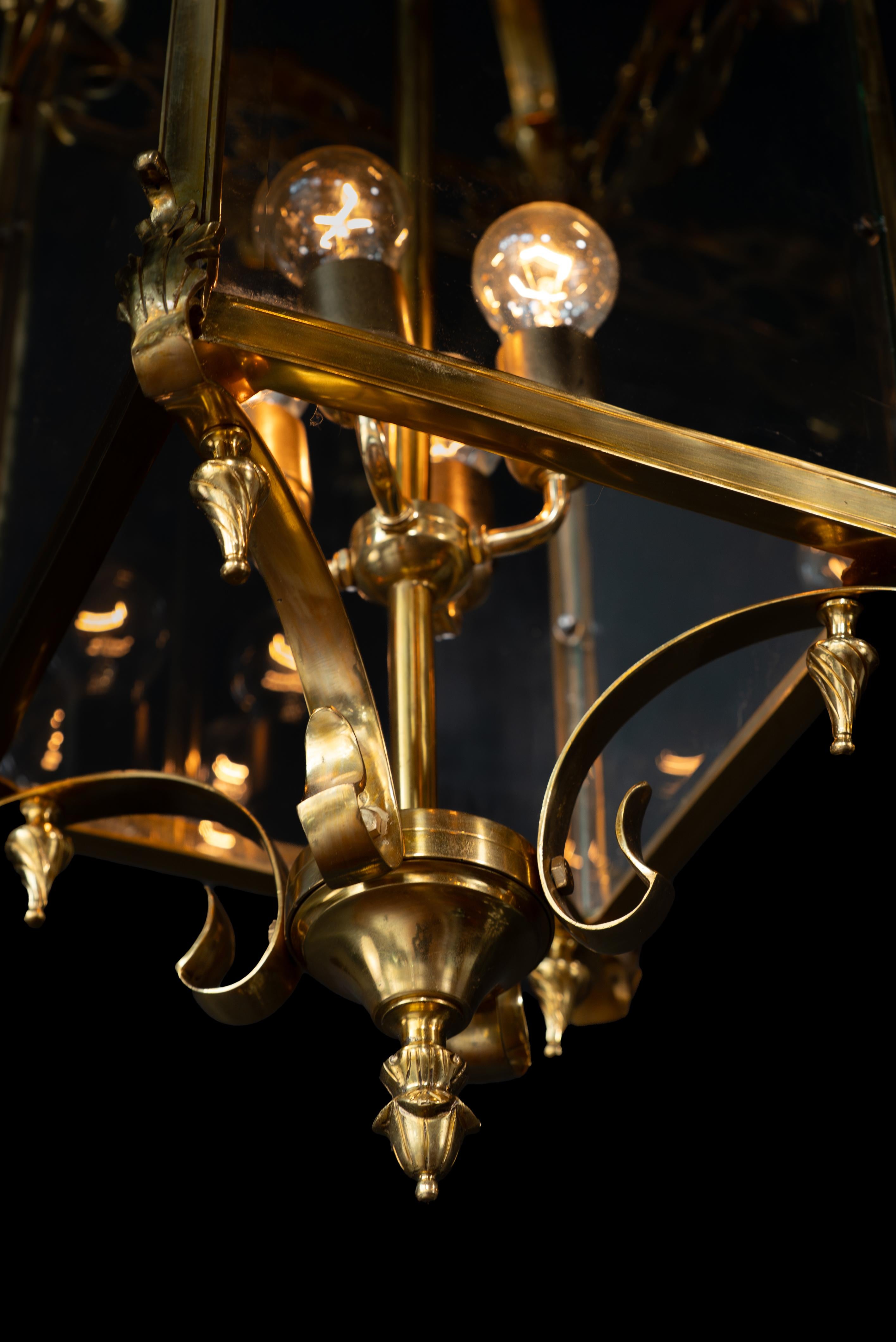Lanterne Classique Laiton Verre Or Pendentif Lanterne en vente 1