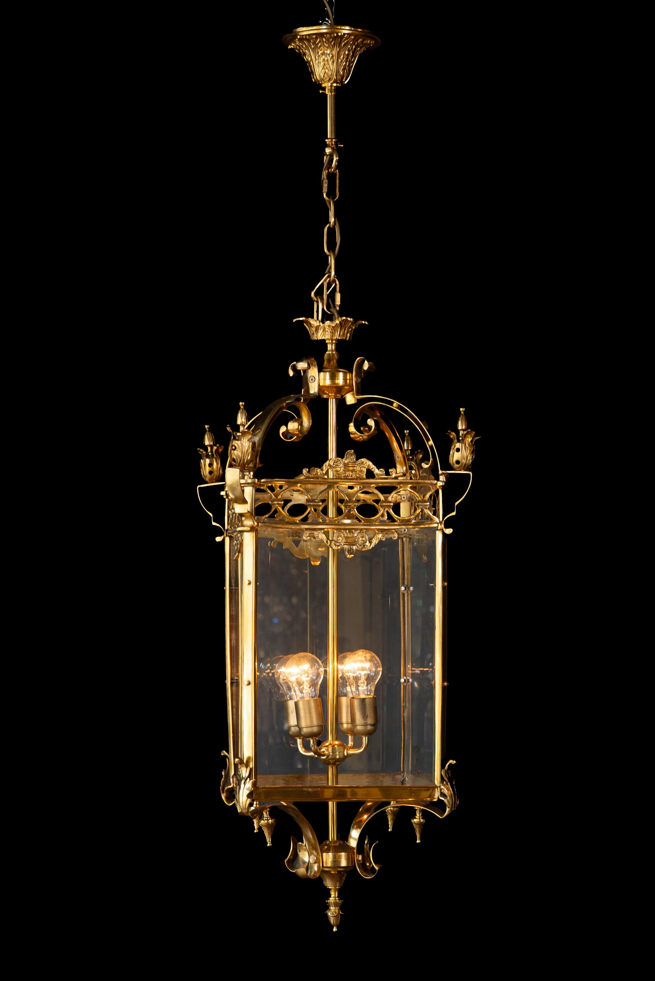Lanterne Classique Laiton Verre Or Pendentif Lanterne en vente 2
