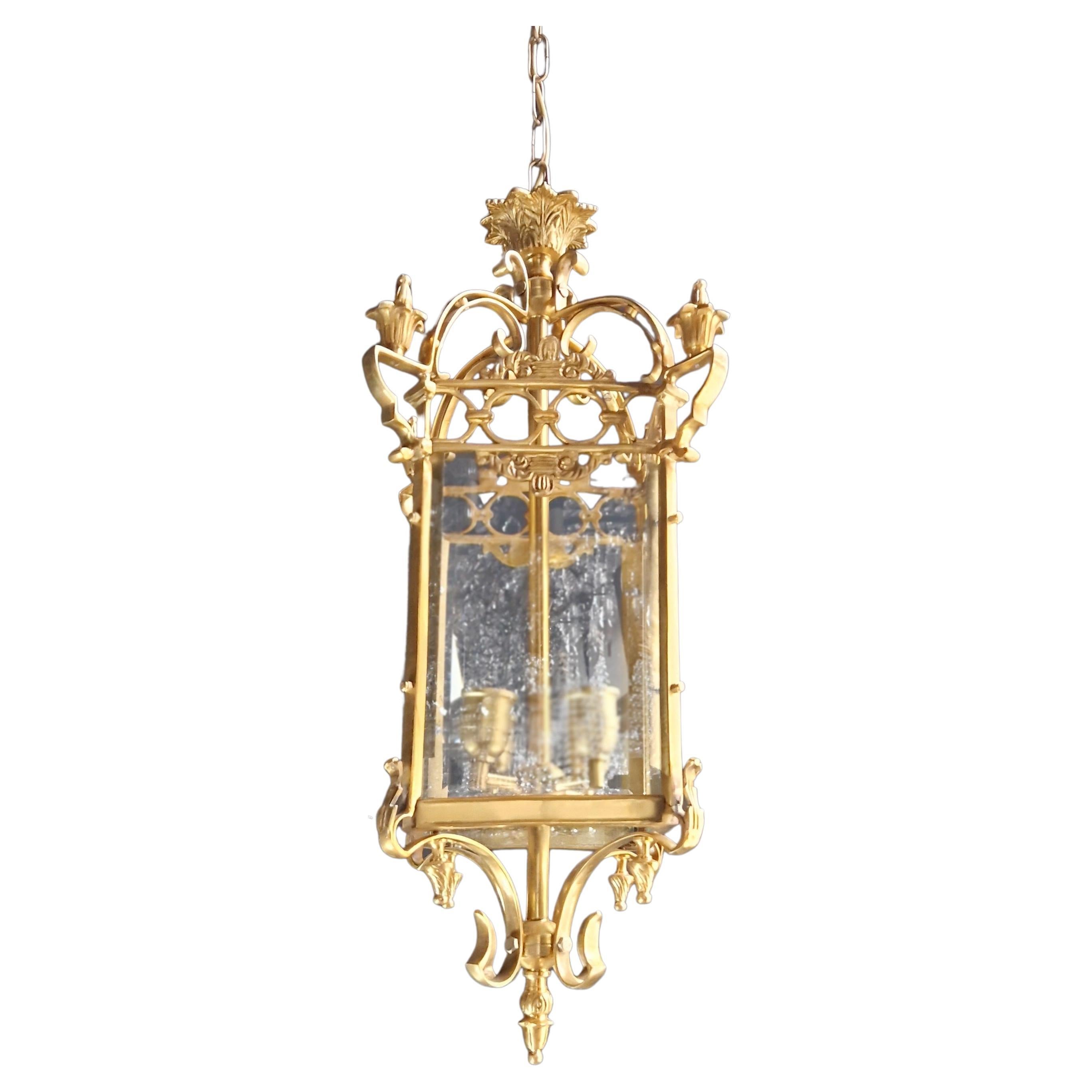 Classical Lantern Brass Glass Gold Pendant Lighting Lanterne at 1stDibs
