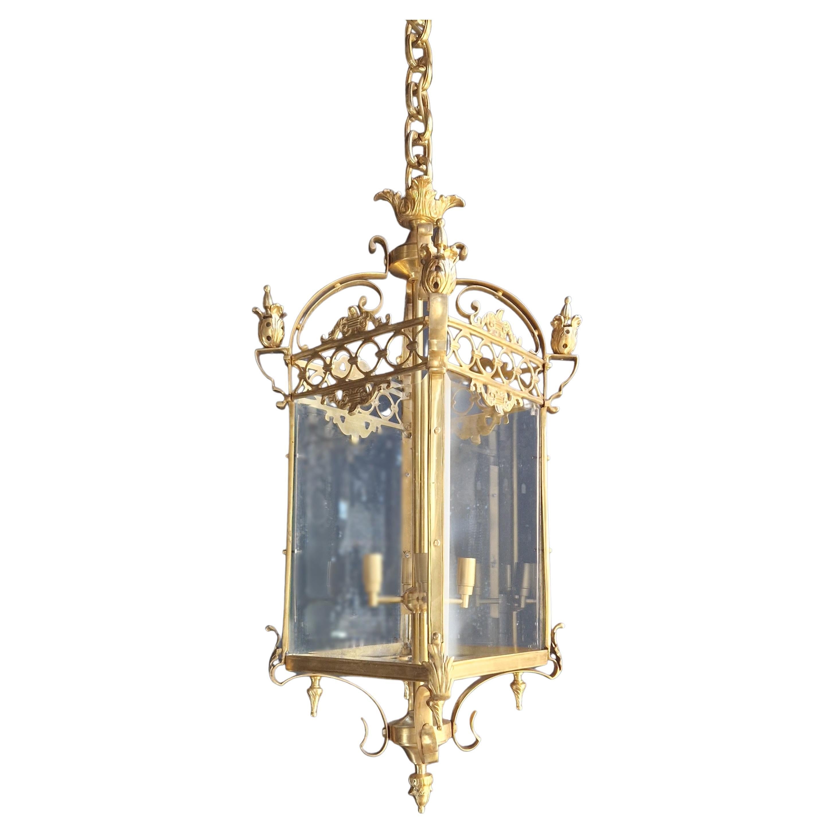 Classical Lantern Brass Glass Gold Pendant Lighting Lanterne