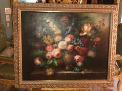 Classical Large Dutch Colonial Floral Still Life Oil Painting, 20th Century