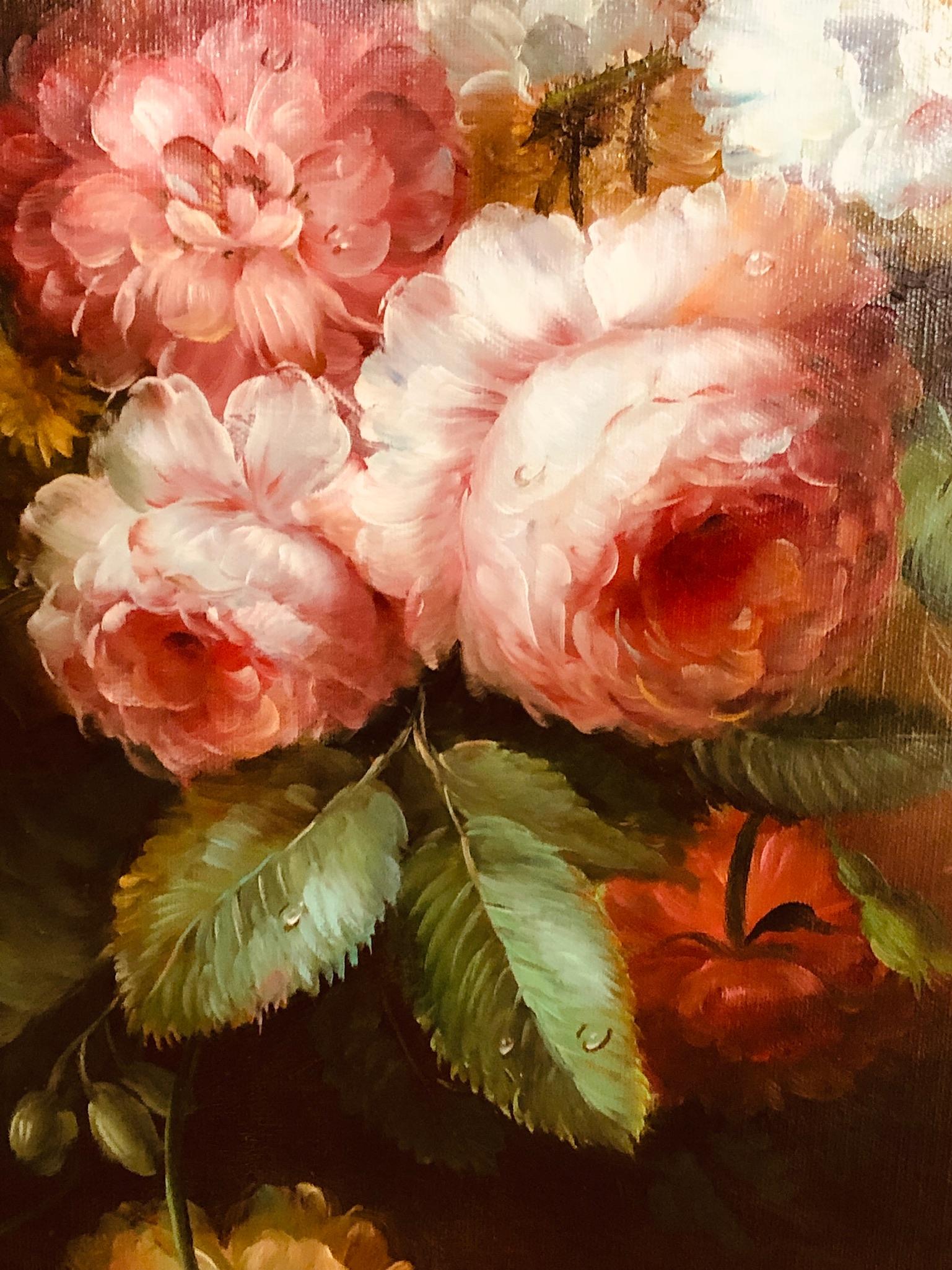 Classical Large Dutch Colonial Floral Still Life Oil Painting, 20th Century For Sale 2