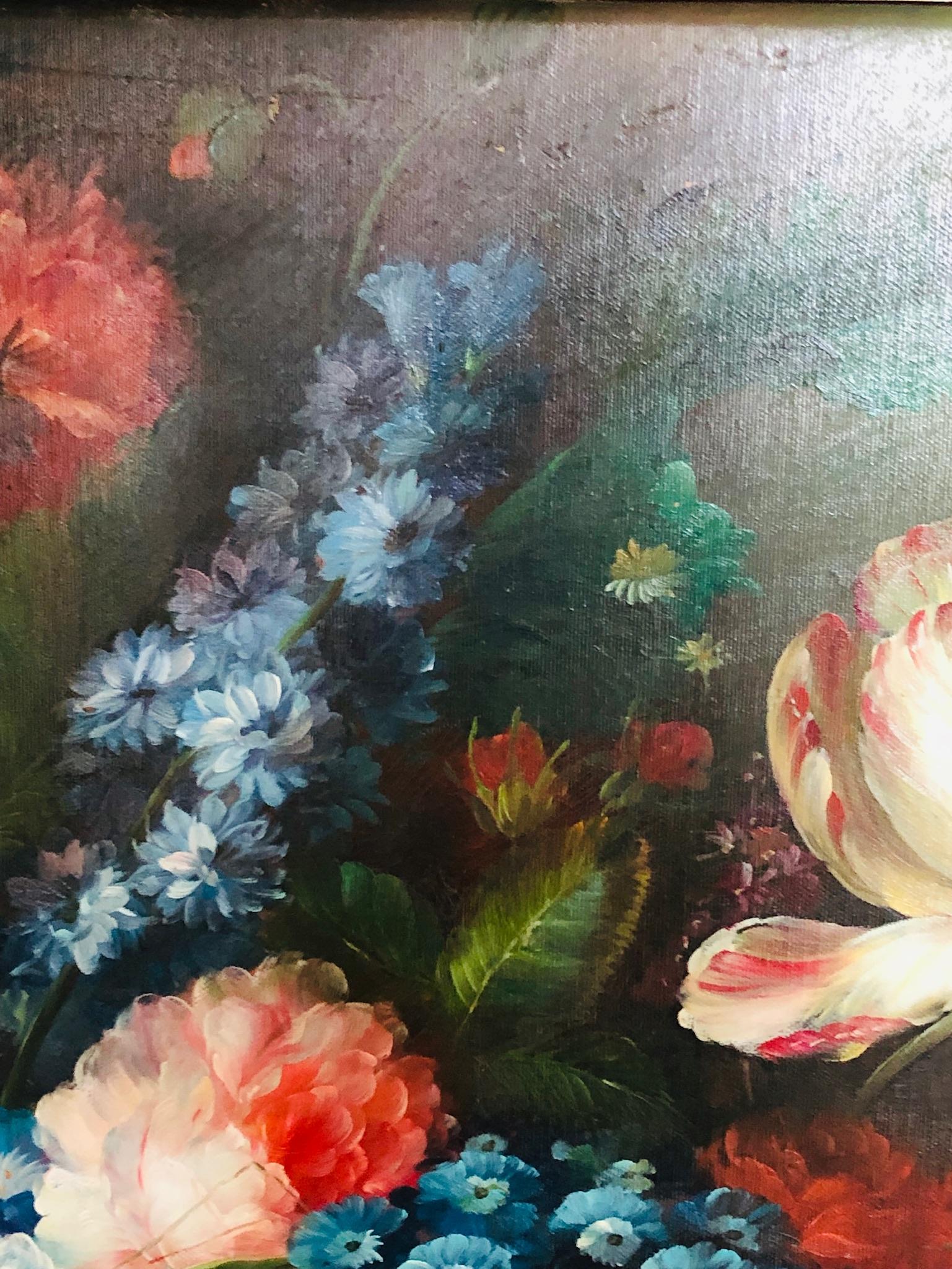 Classical Large Dutch Colonial Floral Still Life Oil Painting, 20th Century For Sale 3