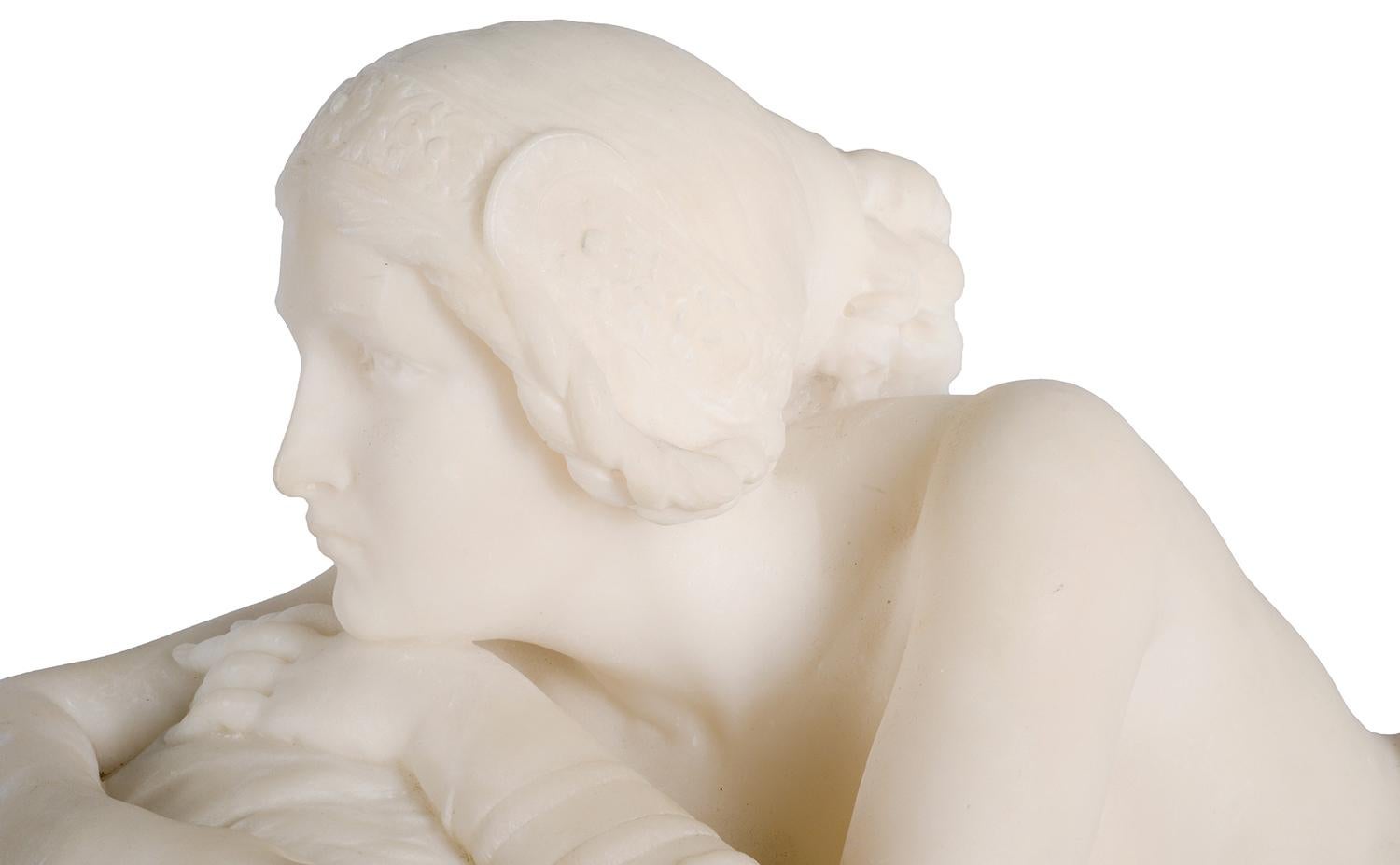 Carrara Marble Classical Late 19th Century Marble Statue of a Reclining Nude For Sale