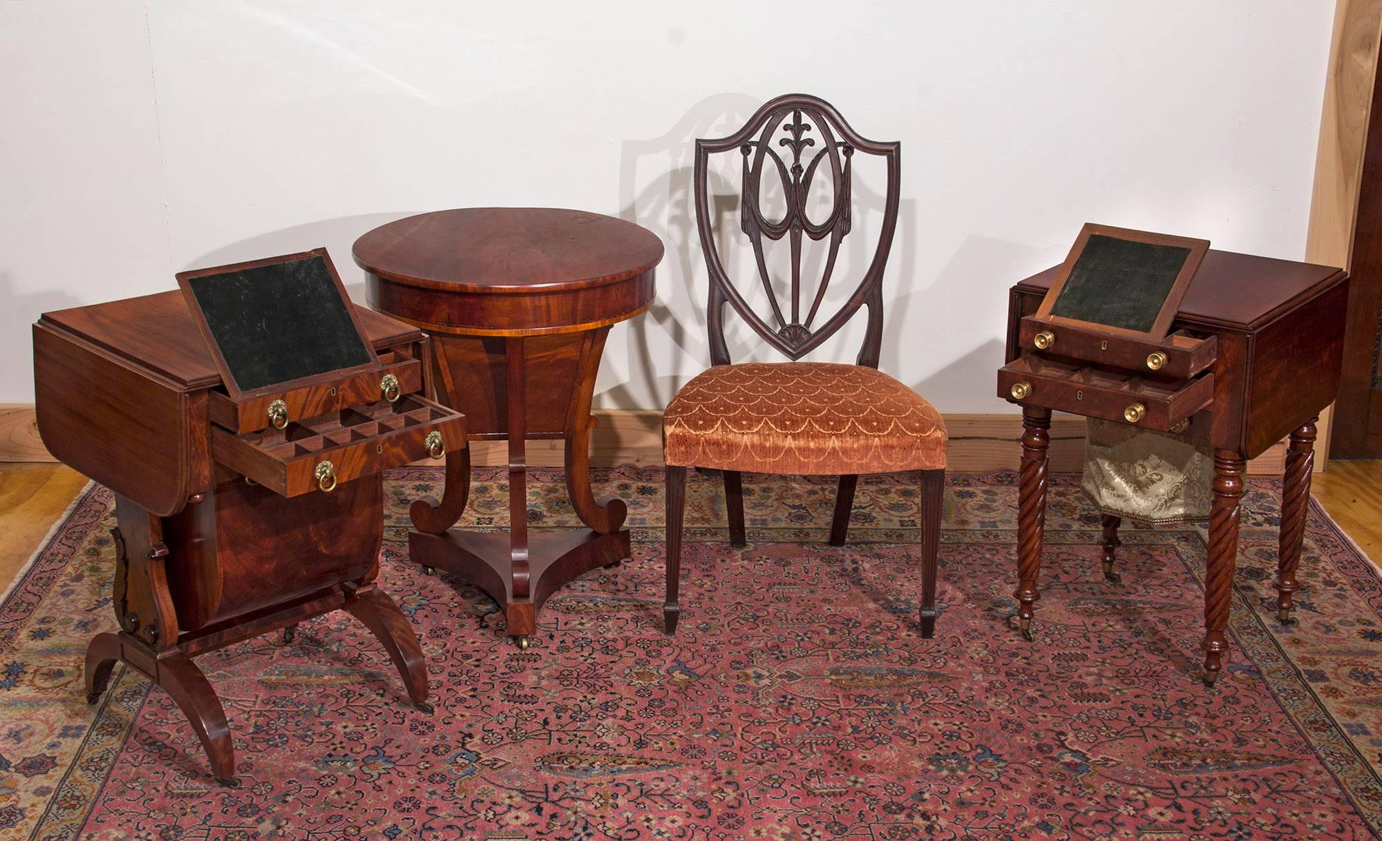 Classical Mahogany Work Table with Carved Lyre Supports, Boston, circa 1820 4