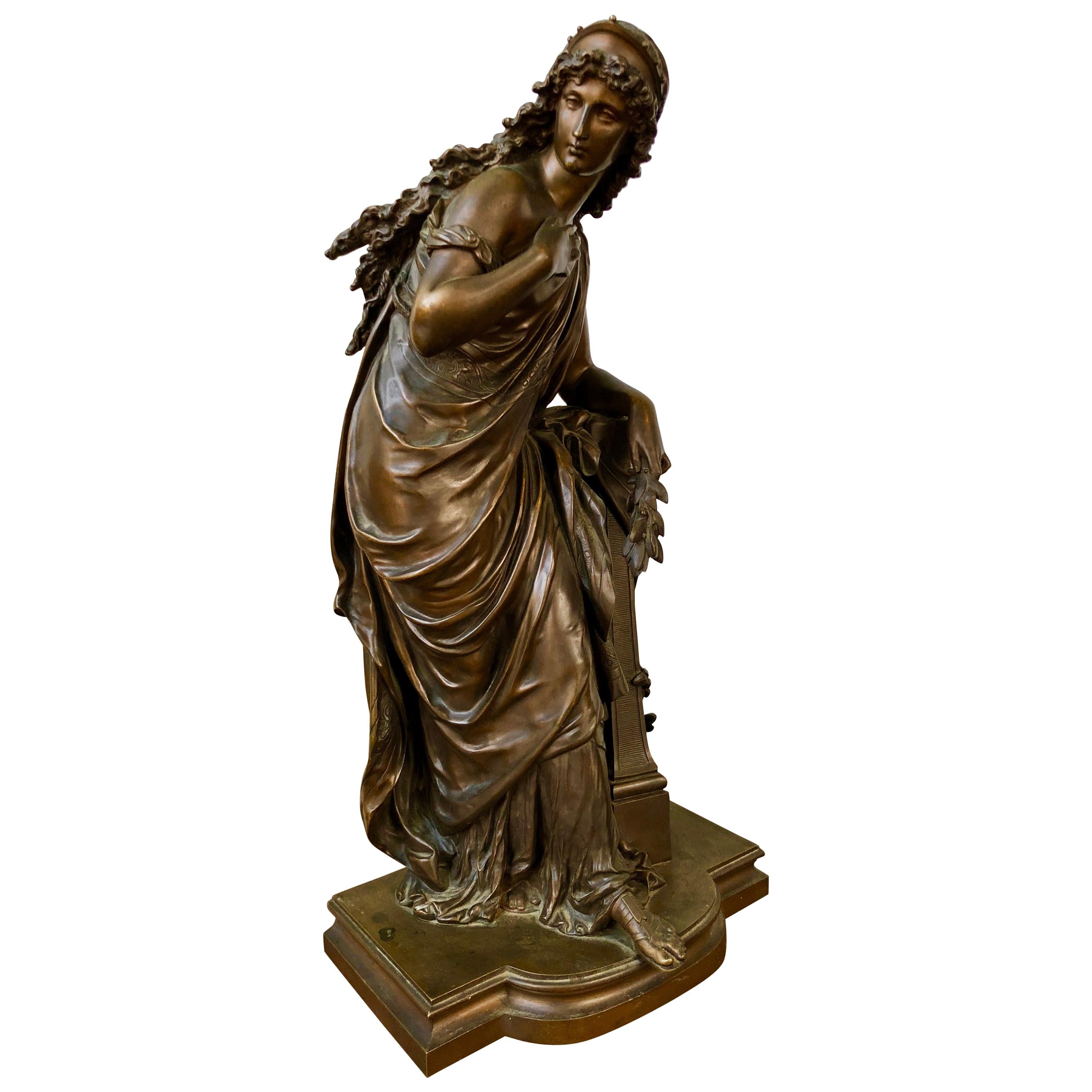 Classical Maiden Bronze Sculpture by Mathurin Moreau