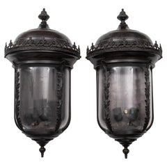 Vintage Classical Manner Outdoor Lanterns, Pair