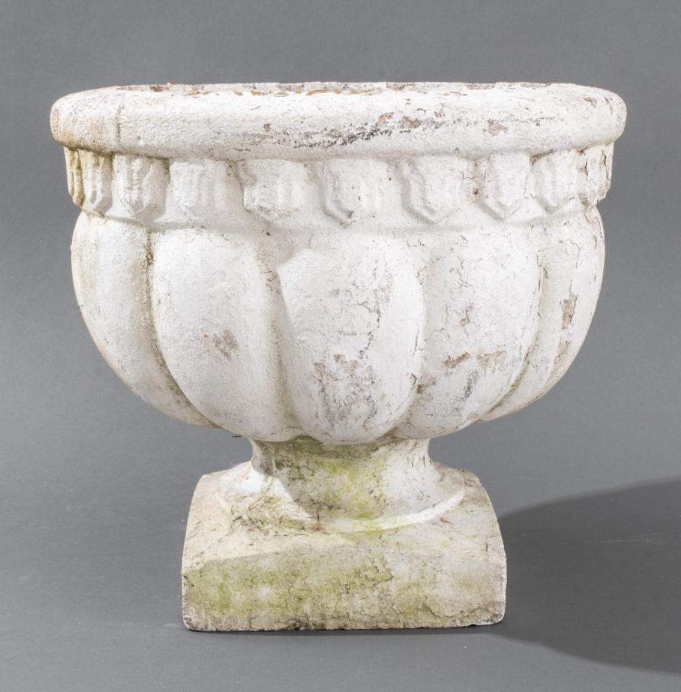 20th Century Classical Manner White Painted Cast Stone Urns, Pair For Sale