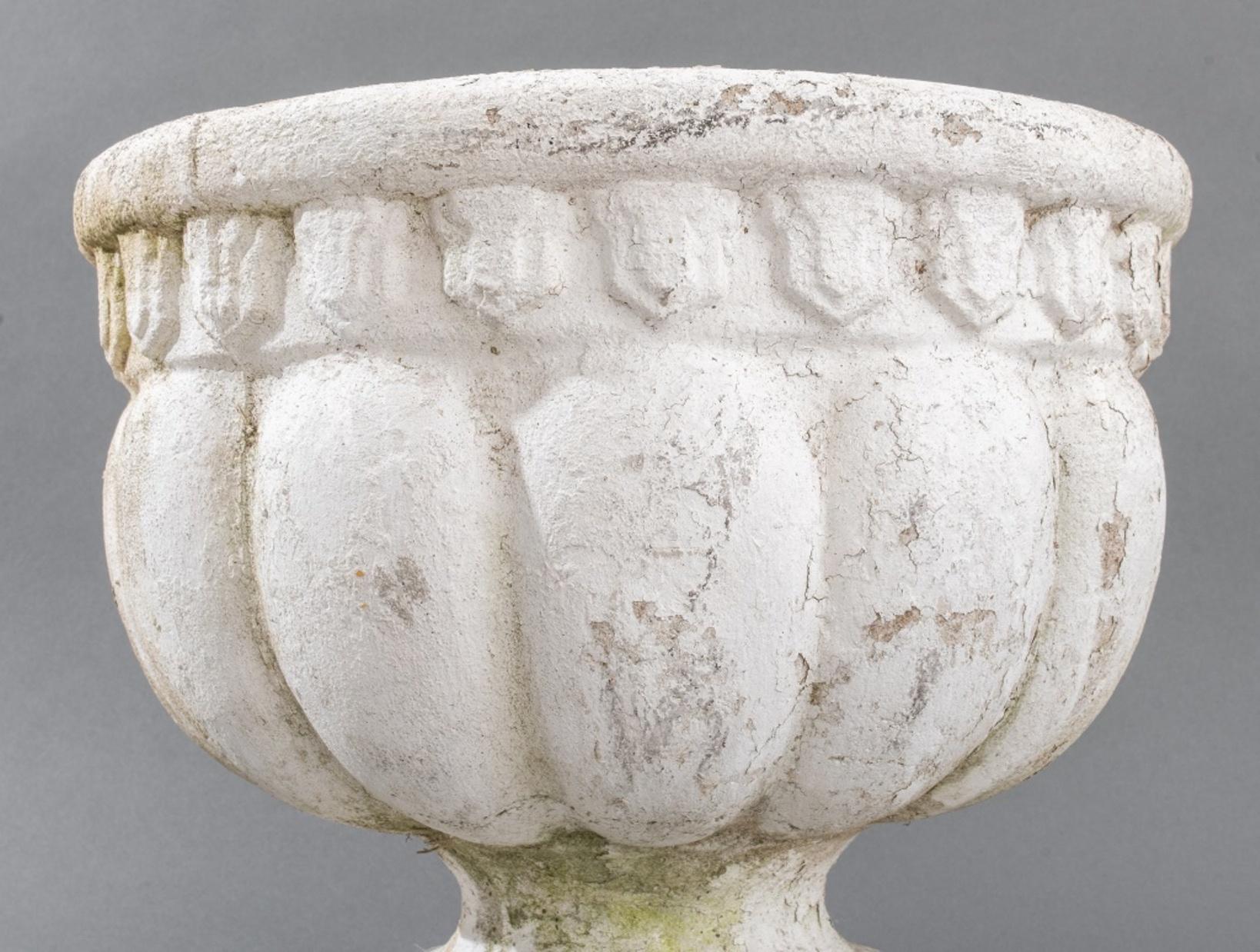 Classical Manner White Painted Cast Stone Urns, Pair For Sale 3