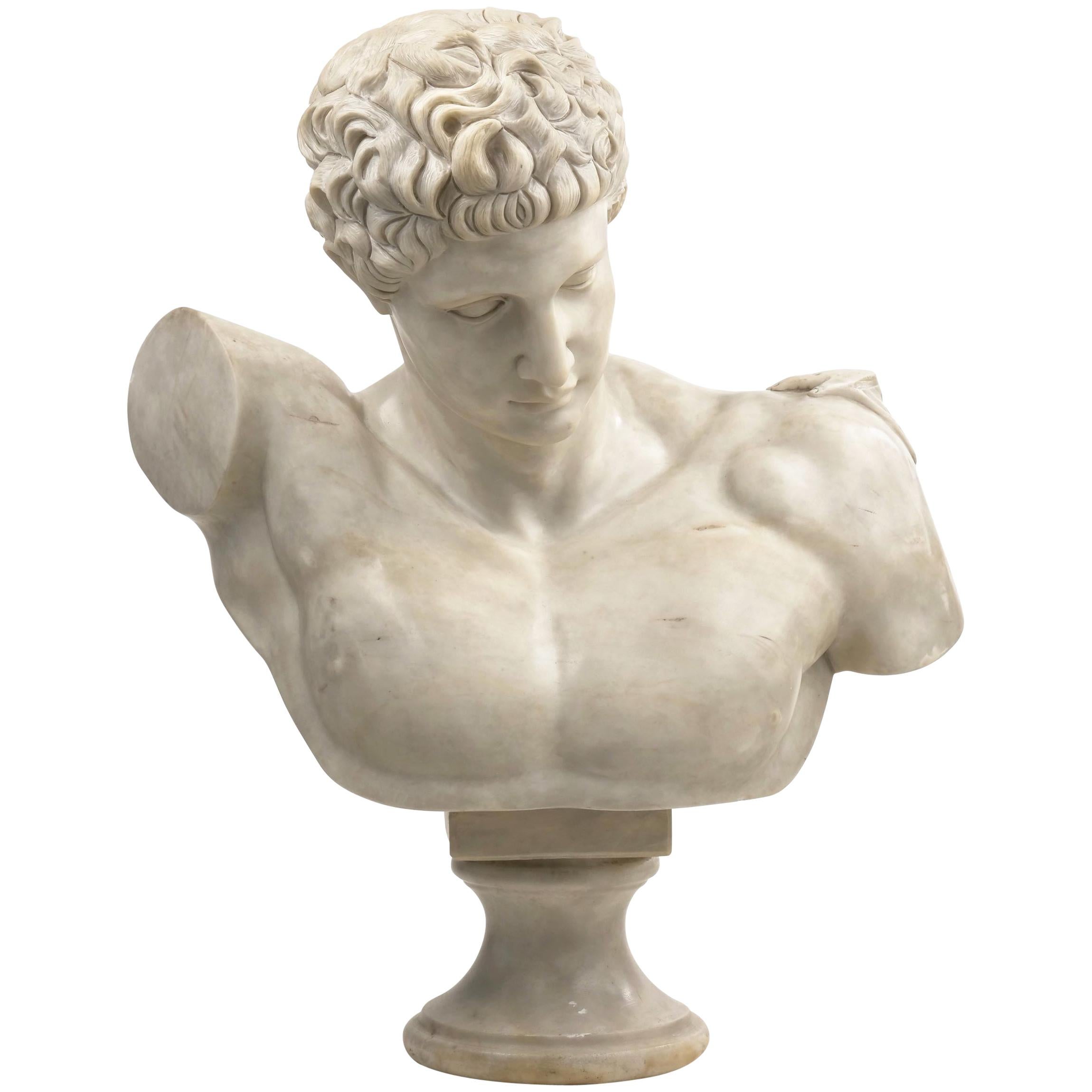 Classical Marble Bust of Hermes Holding Dionysus after the Antique by Praxiteles