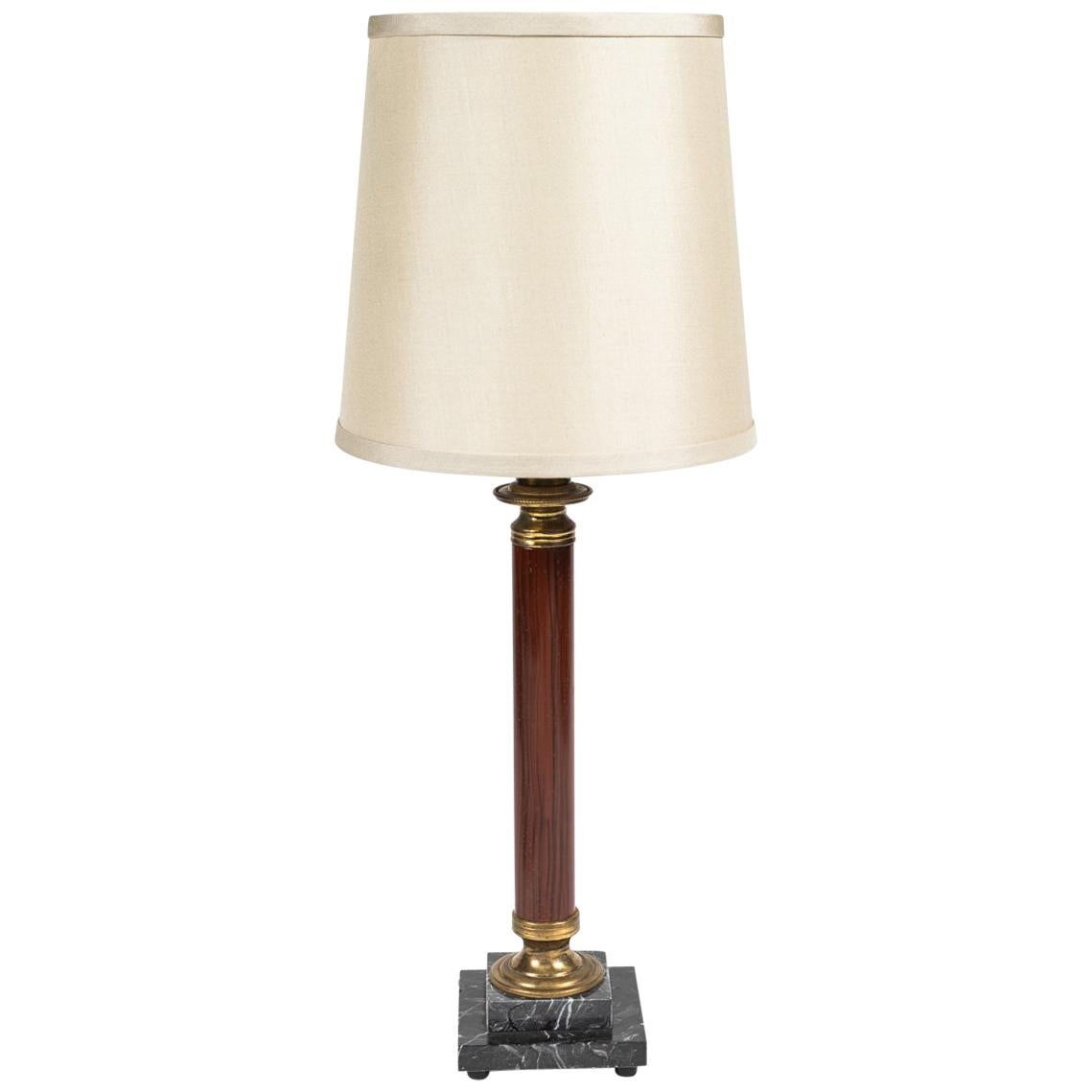 Classical Marble Column and Tole Lamp Base with Custom Shade For Sale