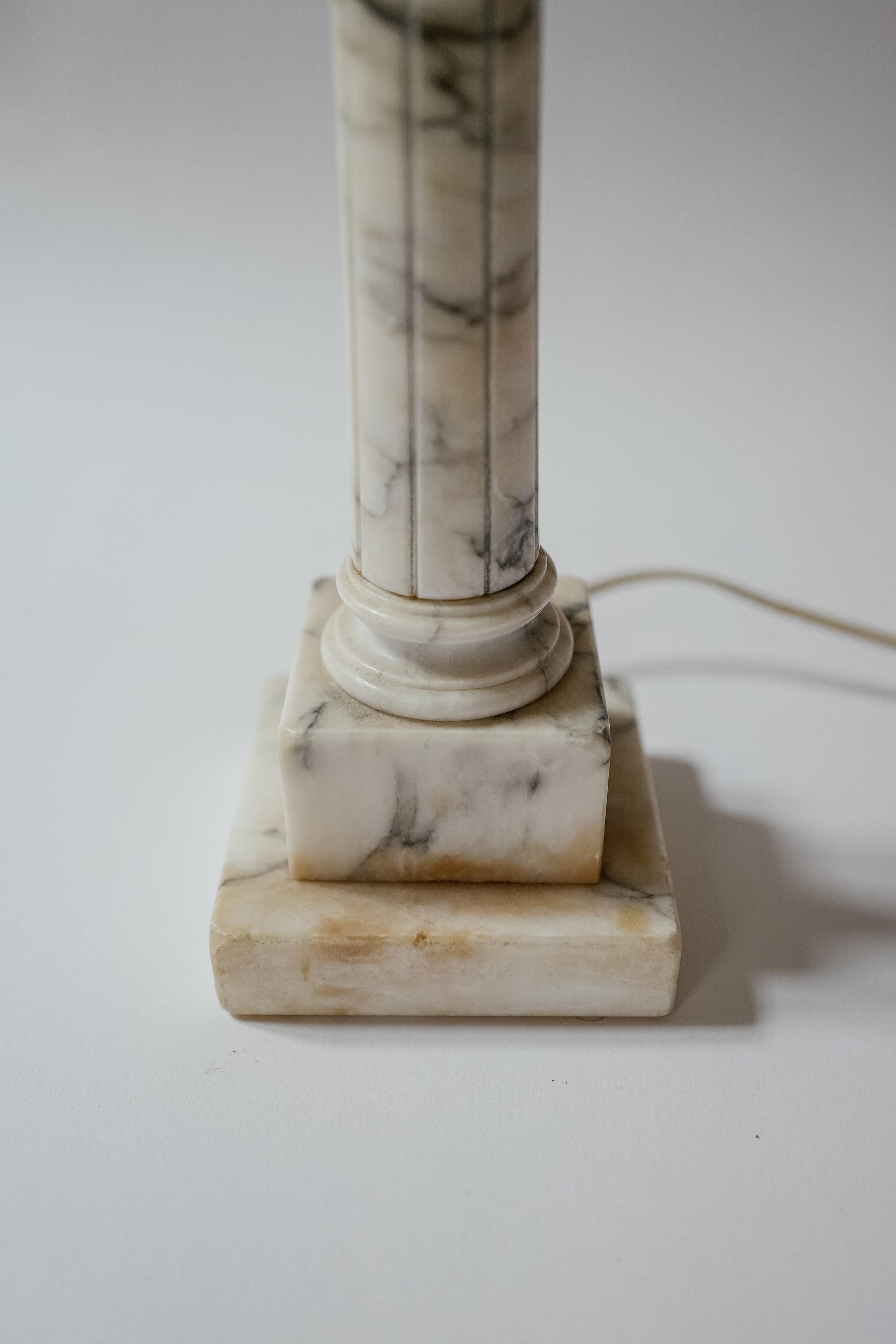 Hand-Carved Classical Marble Column Table Lamp Base Only For Sale
