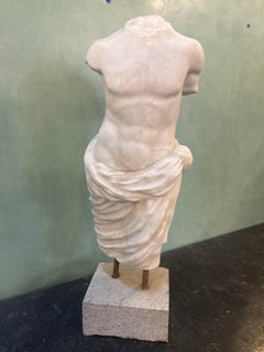 Fragment de torse masculin en marbre classique sur base en pierre personnalisée