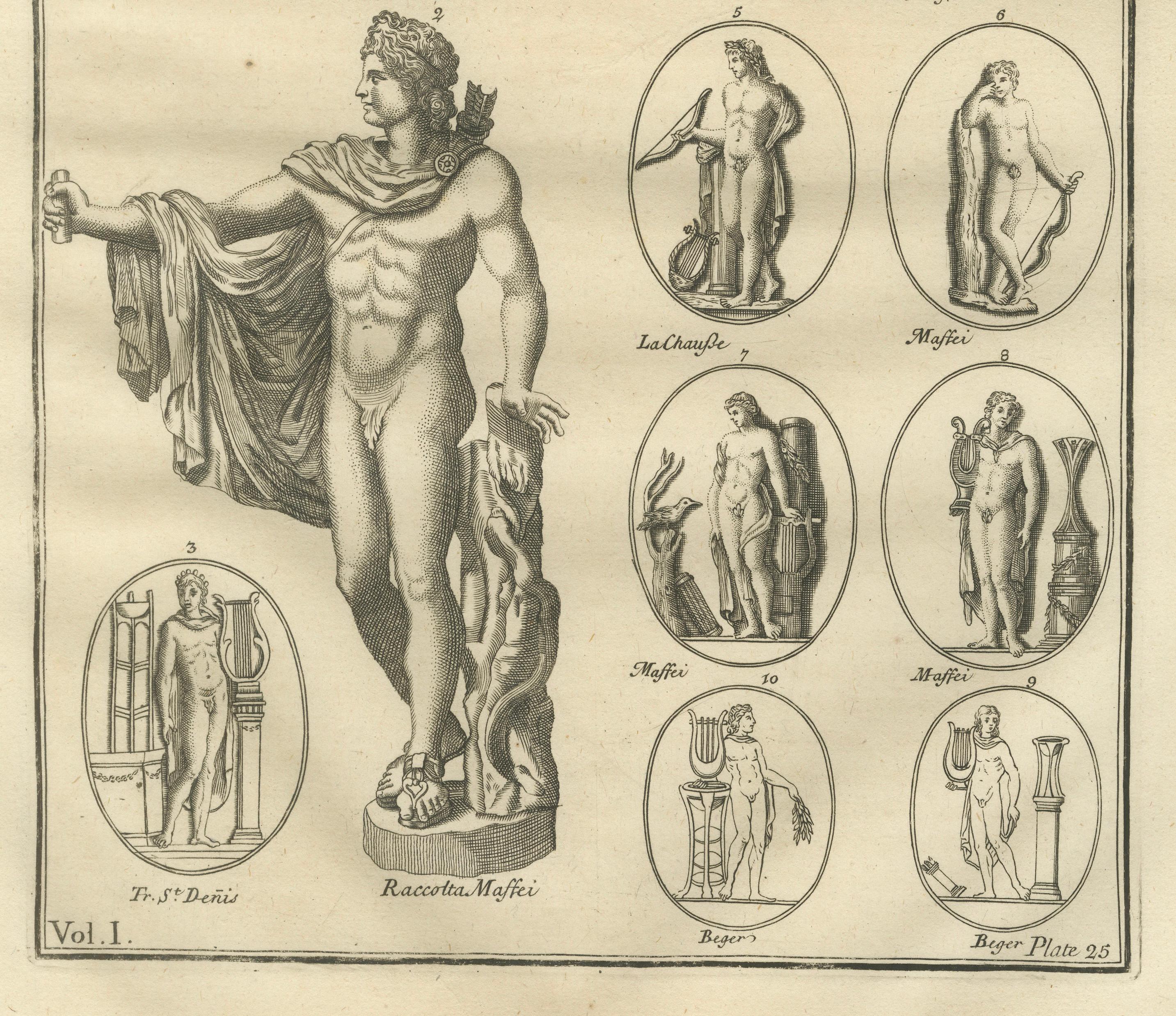 Classical Marble Statues, Apollo and Nude Figures – Montfaucon Antiquity, 1721