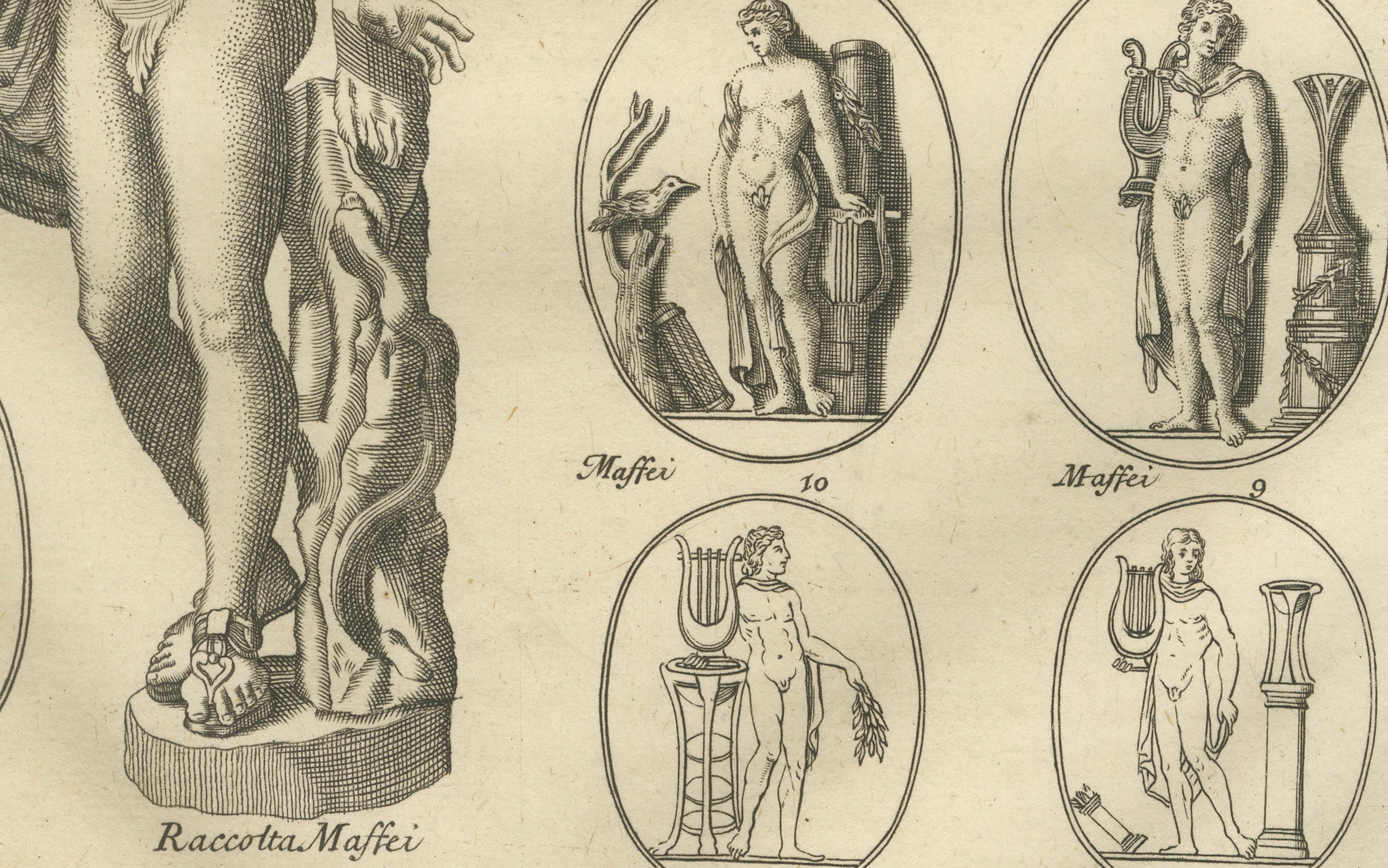 Classical Marble Statues, Apollo and Nude Figures – Montfaucon Antiquity, 1721