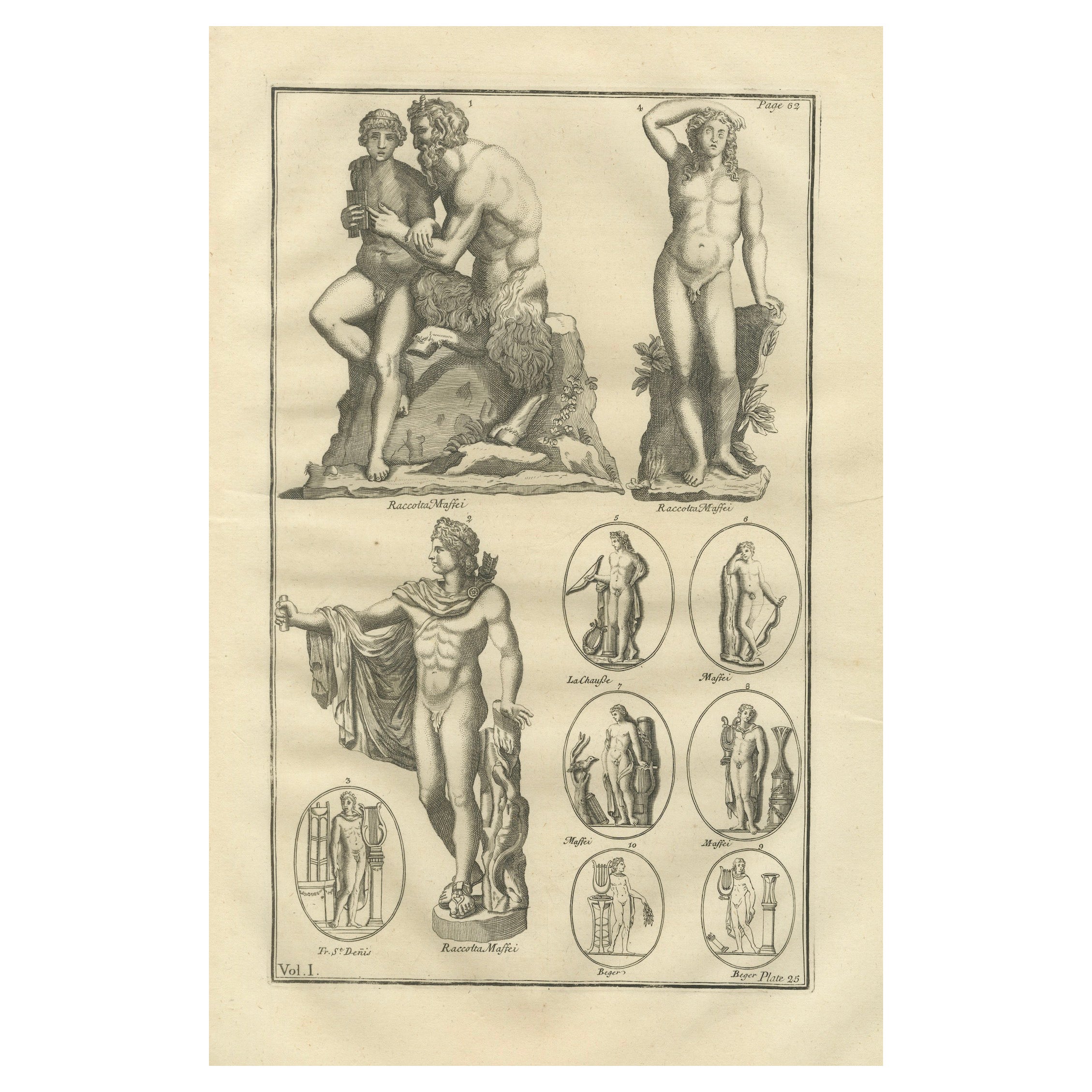 Classical Marble Statues, Apollo and Nude Figures – Montfaucon Antiquity, 1721