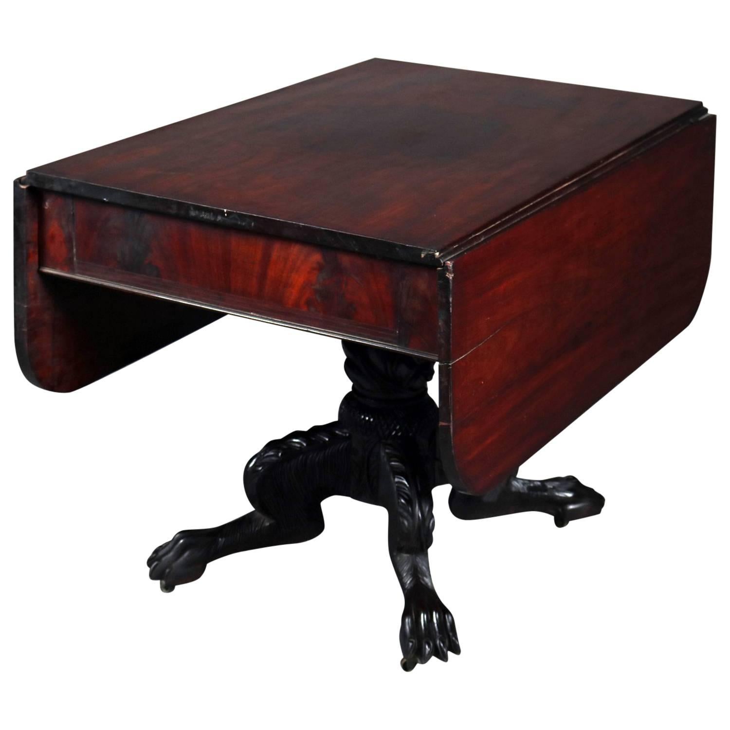 Classical Meeks School American Empire Carved Flame Mahogany Drop-Leaf