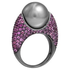 Klassischer moderner Perlen-Granat-Ring aus 18 Karat Gold für Sie
