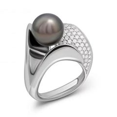 Classical Modern Pearl White Diamond Gold Ring for Her