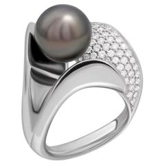 Klassischer moderner Perlen-Weiß-Diamant-Gold-Ring für Sie
