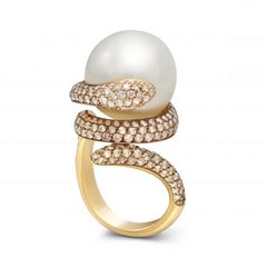 Classical Modern Pearl White Diamond Rose 18k Gold Ring for Her
