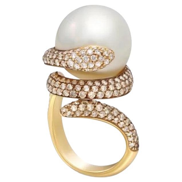 Classical Modern Pearl White Diamond Rose 18k Gold Ring for Her For Sale